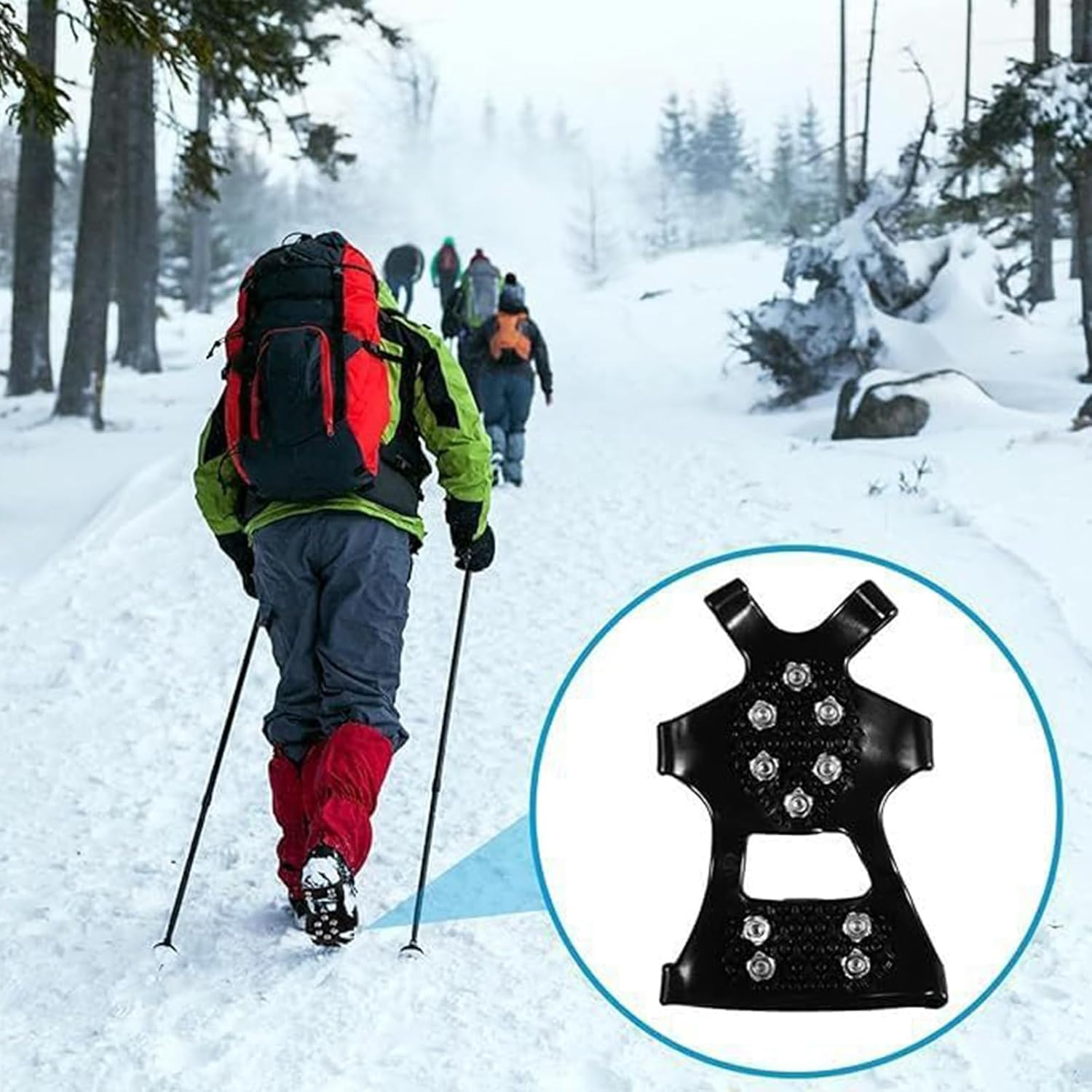 ZSNZCTX Ice Cleats Crampons, 2Pcs Ice Snow Traction Cleats Grippers Steel Rubber Spikes for Walking Climbing Hiking Fishing Outdoor, 21Cm*14Cm, Black image number 1