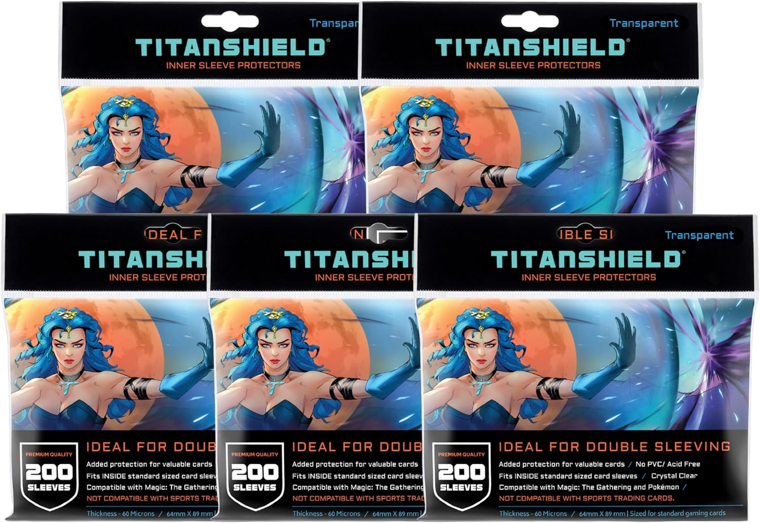 Titanshield (5 Packs of 200S /Total 1000 Sleeves) Inner Sleeve Protectors Perfect Size for Double Sleeving MTG Standard Deck image number 1