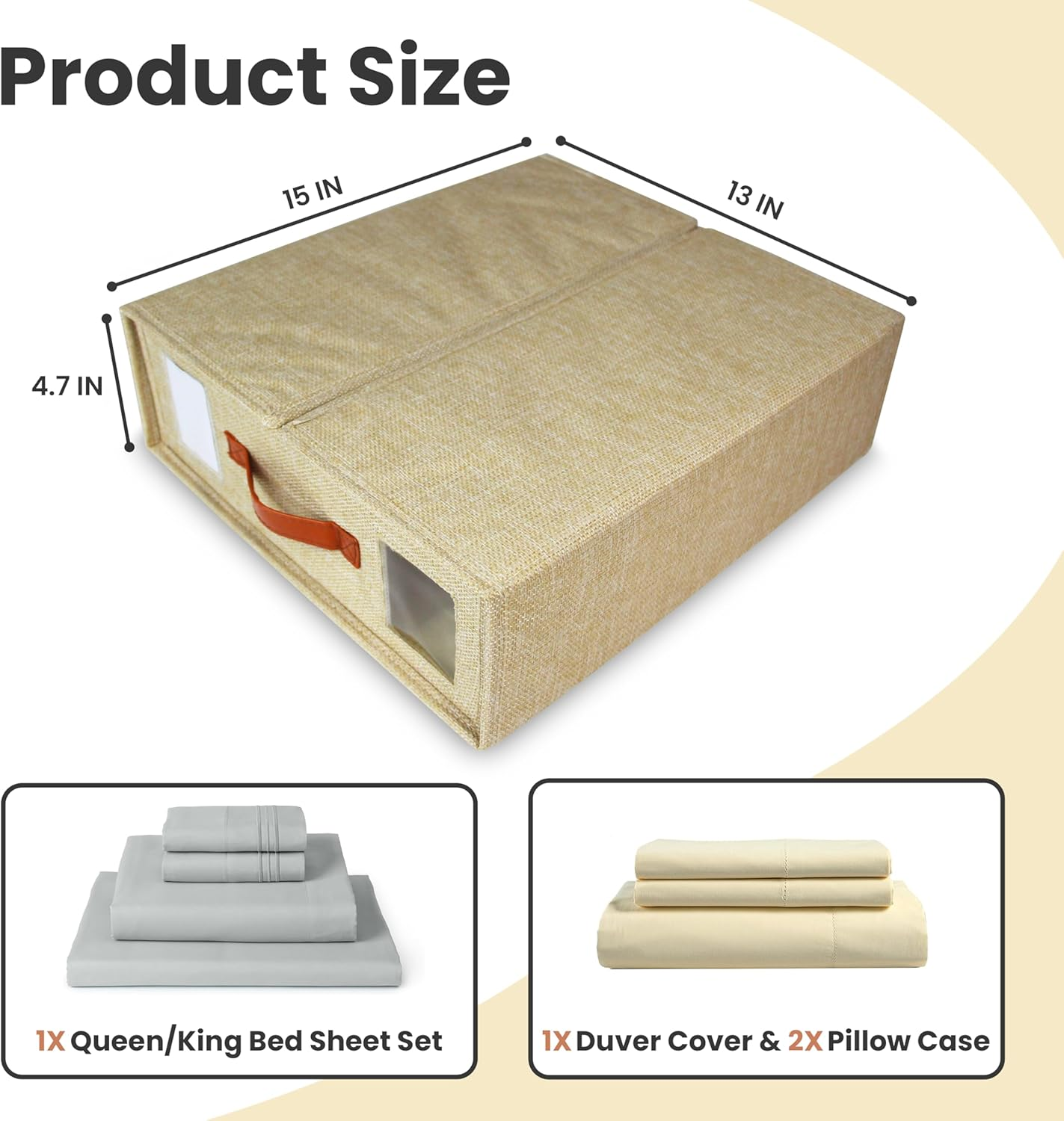 4Pcs Bed Sheet Organizer - Linen Storage Bedding Wardrobe Organizer Box with Zip for Sheets (King & Queen Size)-Duvet Covers-Home Storage & Organisation (Beige)