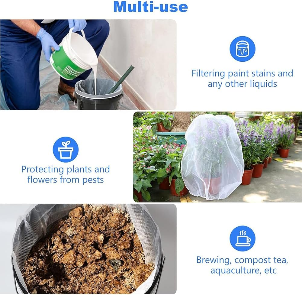 10 Pcs 5 Gallon Paint Strainer Bags, Elastic Top Opening,White Fine Mesh Filter Bag, Disposable Bag,Bucket Strainer Hydroponic Paint Filter Bag,For Use with Paint Guns and Sprayers image number 3