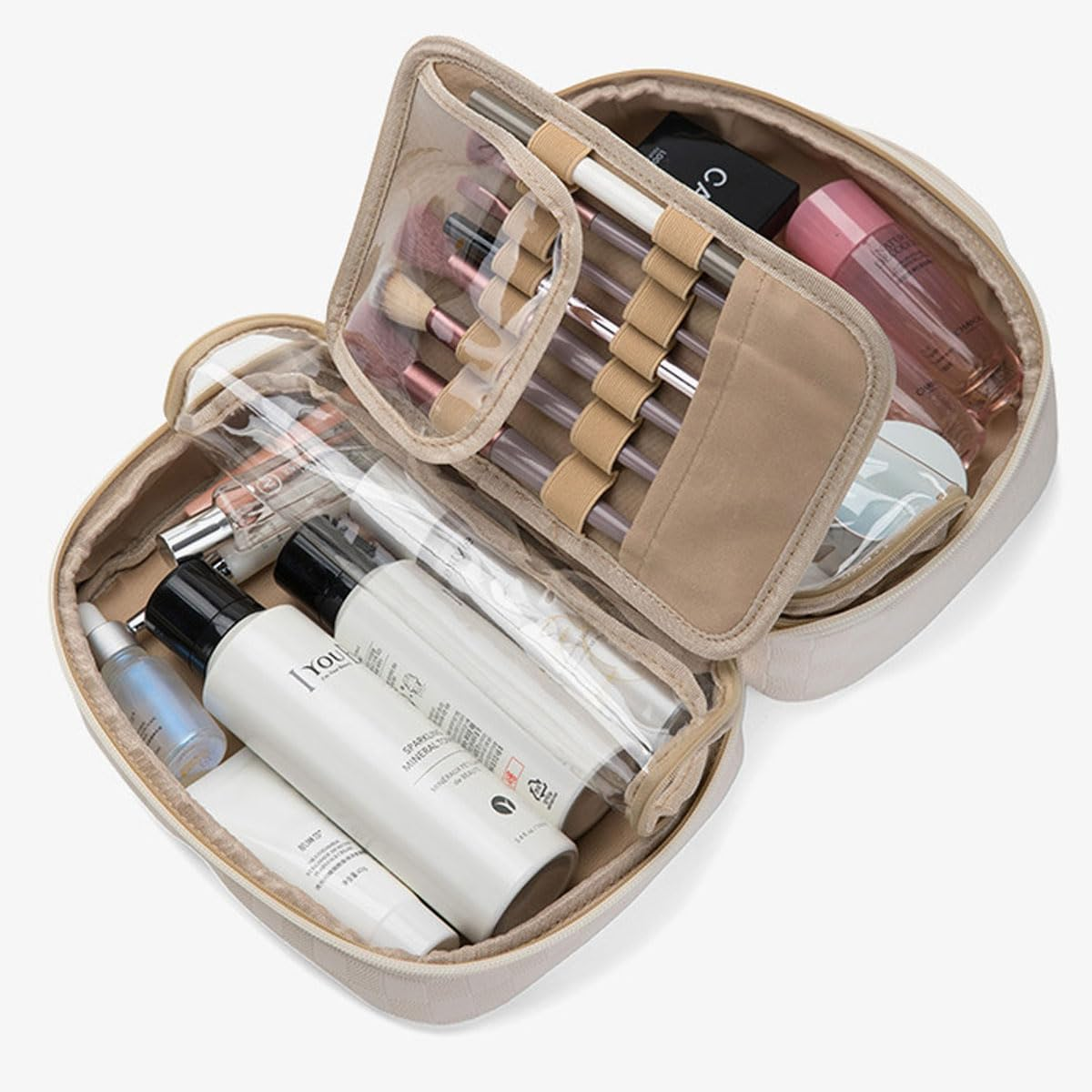 Women'S Pure Color Square Box Large Capacity Cosmetic Bag, Fashionable Portable Multi-Compartment Makeup (Pink)