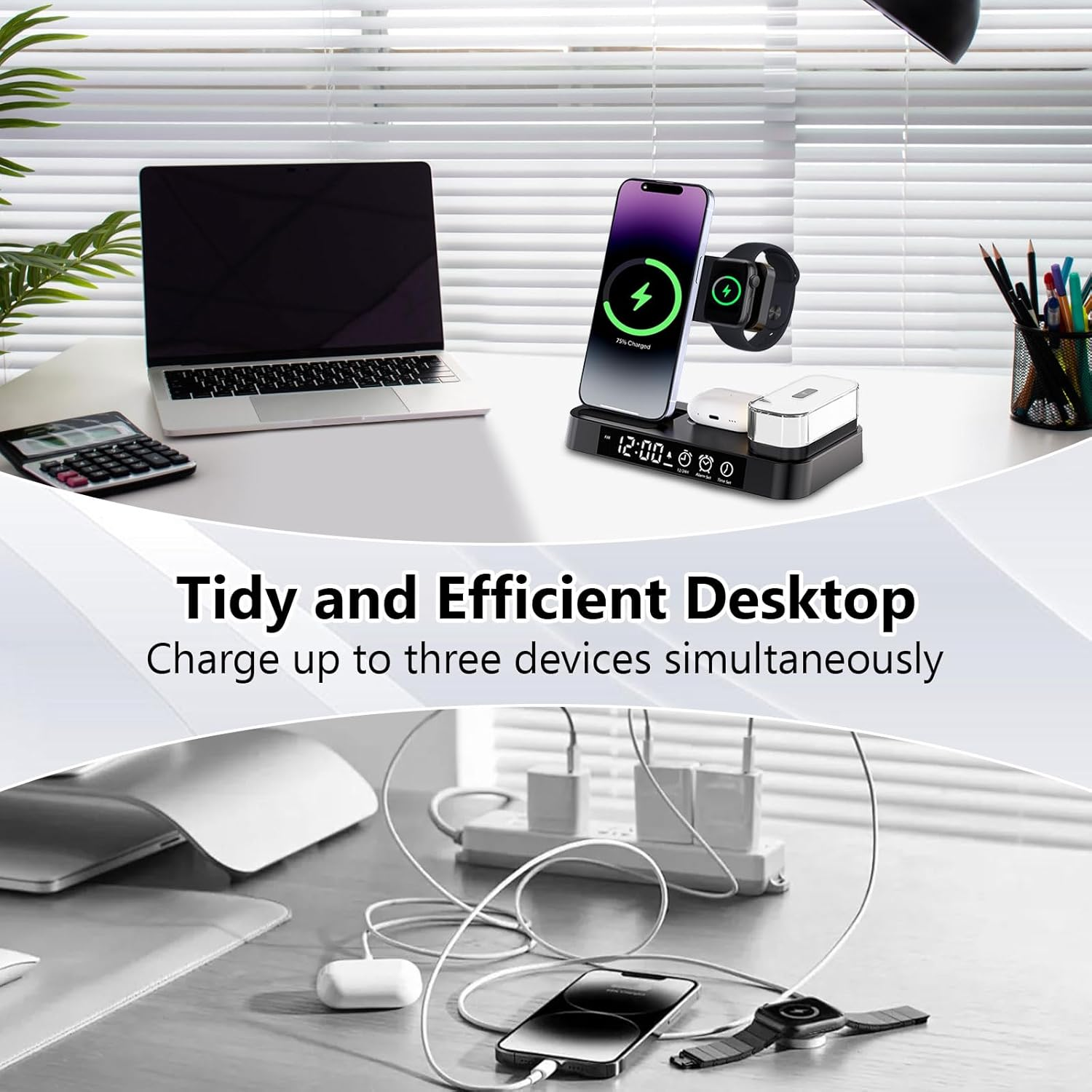 4-In-1 Magnetic Wireless Charger 15W Fast Charging for Apple Devices Iphone 17 16 15 14 13 Pro Max, Charging Station with Night Light for Apple Watch & Iwatch, Airpods Pro/4/3/2 (Black)