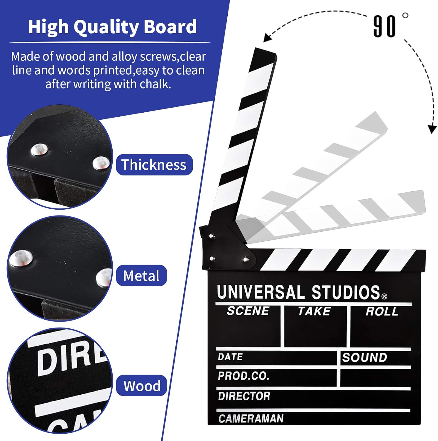 30 * 27CM Wooden Movie Film Clap Board, Writable Movie Clapboard, Professional Directors Clapboard Film Clapper, Cut Action Scene Board, Movie Clapboard Props Board for Movies Films Photo (Large) image number 6
