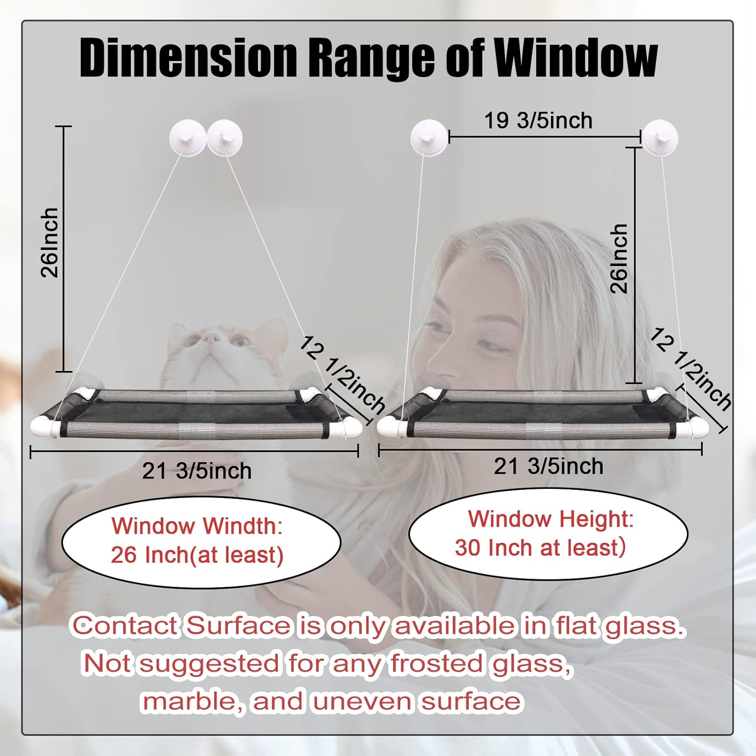 Cat Window Perch Hammock Seat with Free Fleece Blanket - 2023 Latest Screw Suction Cups, Extra Large Sturdy Bed, Resting Seat for Two Large Cats, White, Indoors (One Extra Suction Cup) image number 4