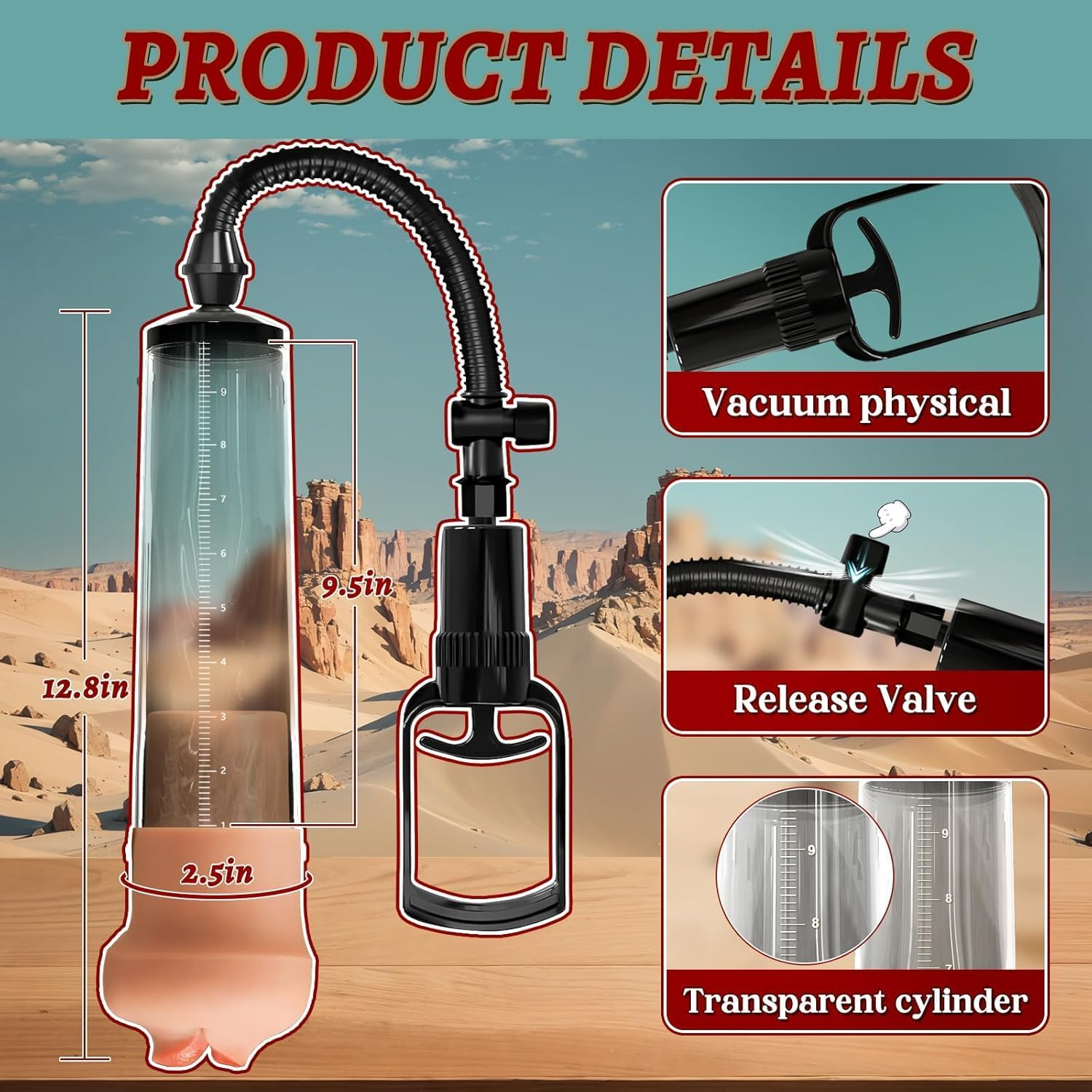 Penis Pump with Realistic Mouth,Riotor Manual Vacuum Penis Extender Masturbator, Male Sex Toys Sexual Stimulation Device for Erection, Ed,Adult Male Sex Toys for Men (Deep Black) image number 1