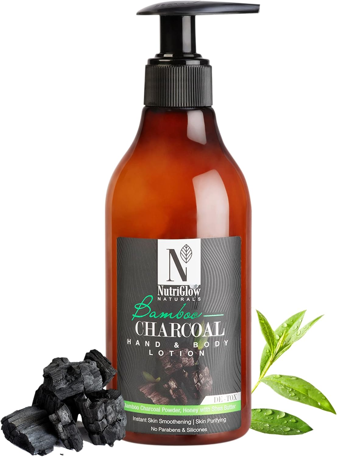 Nutriglow Natural'S Bamboo & Charcoal Hand & Body Lotion with Bamboo Charcoal Powder | Honey with Shea Butter | Instant Skin Smoothening | Skin Purifying | No Parabens & Silicones_300 ML image number 5