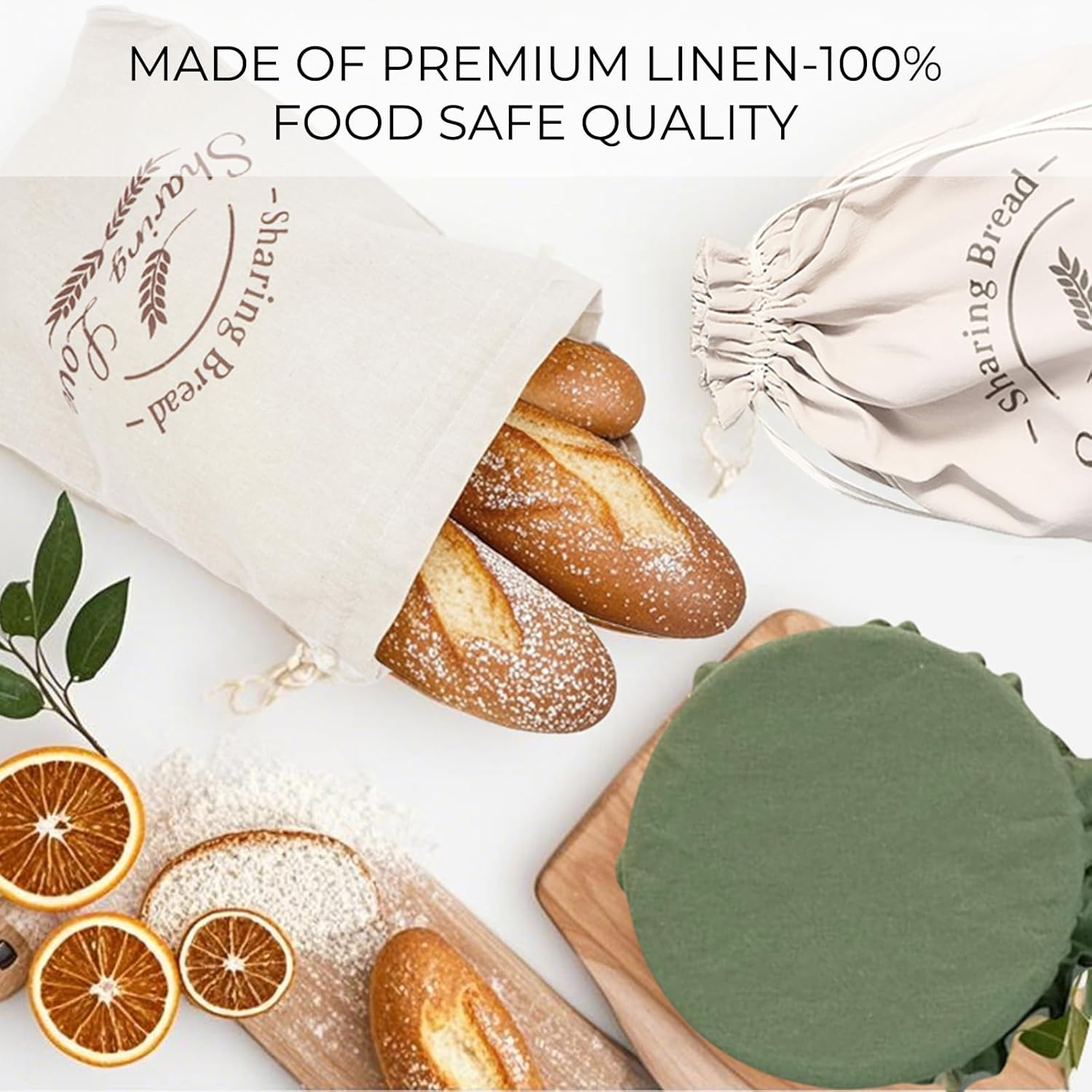 [2Pack+1] Bread Bags for Homemade Bread with Proofing Bowl Cover - Reusable Linen Sourdough Bread Storage Bag to Keep Sourdough Fresh, Easy to Clean