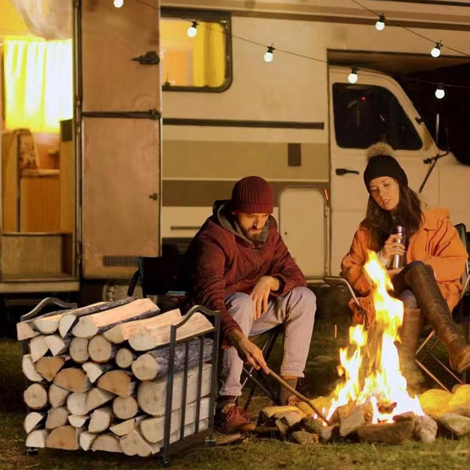 Cozioz Folding Firewood Rack - Indoor/Outdoor Metal Log Holder for Fireplace & Fire Pits (Space-Saving Design) image number 5