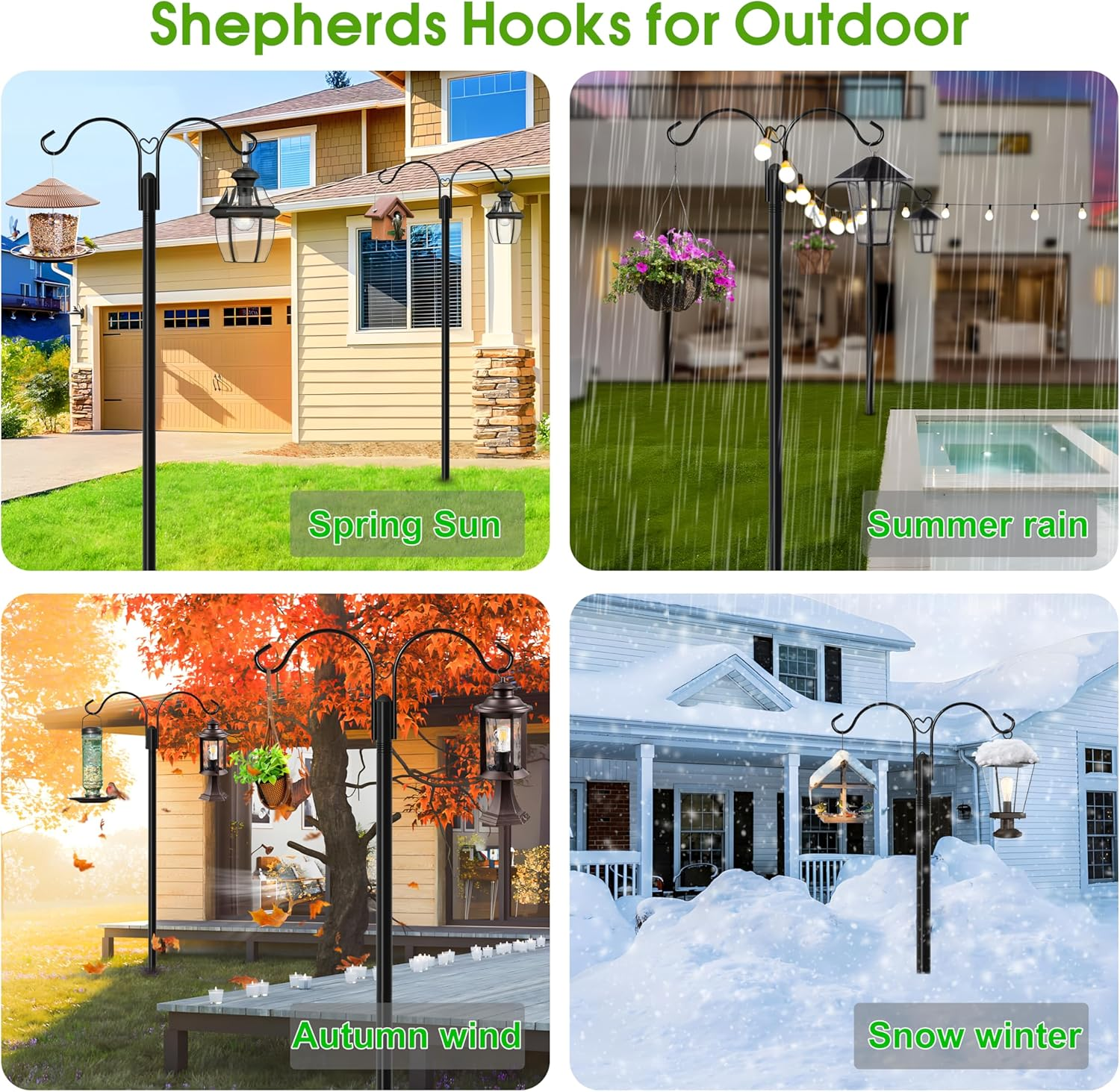 Double Shepherds Hooks for Outdoor, 2-Pack Heavy Duty Garden Pole for Hanging Bird Feeder, Plant Baskets, Solar Light Lanterns, Garden Plant Hanger Stands with 5 Base Prongs (76 Inch, Style E) image number 1