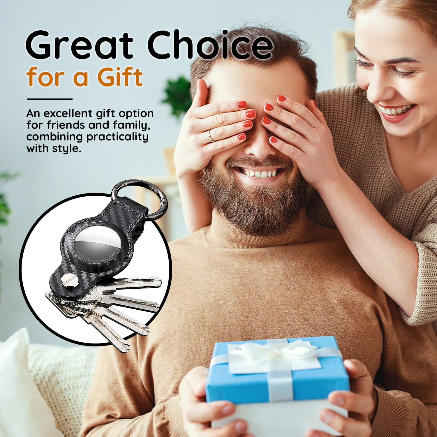 Airtag Holder, Compatible Apple Airtag Keychain - Compact Keyholder & Key Organiser - Premium Vegan Leather Case for Apple Tag - Secure Keyring for Car, House, and Office Keys image number 5