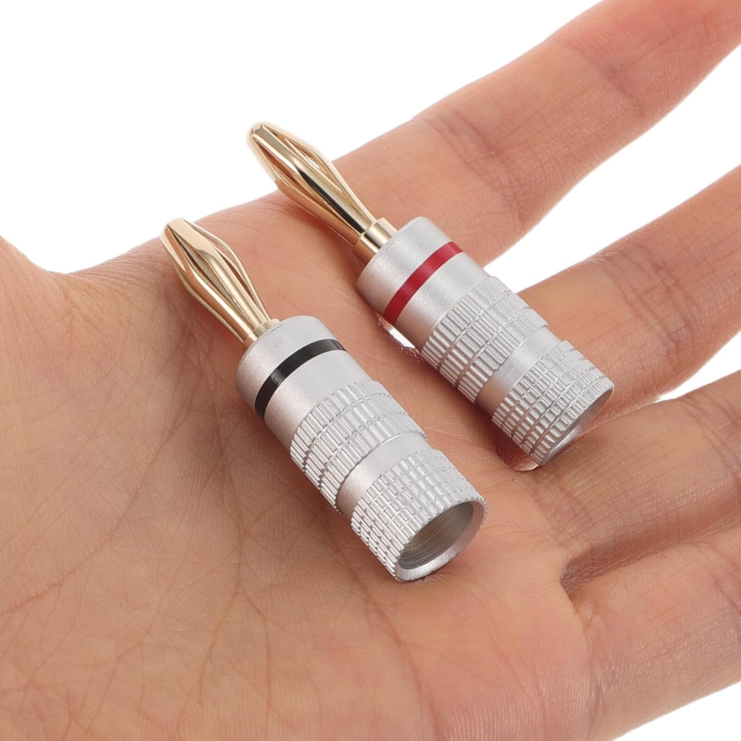 KOMBIUDA 10PCS 4MM Banana Speaker Wire Connectors 5 Black and 5 Red Rings, Solderless Audio Speaker Wire Banana Plugs for Home Theater and Hi-Fi Amplifier Sound Systems