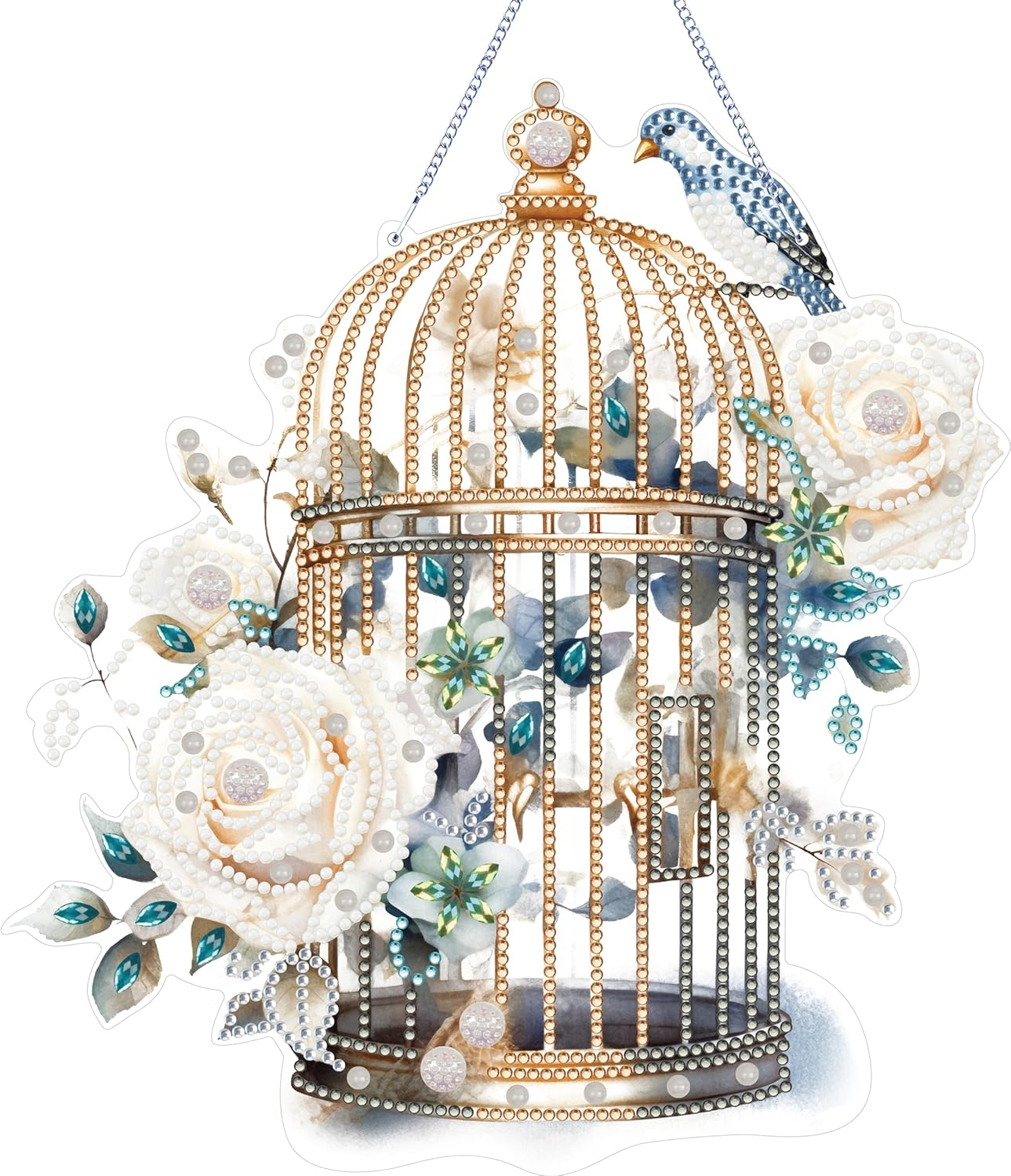 MEIEST Diamond Art Painting Hanging Pendant Kit,Diy Flower Birdcage Crystal Art Hanging Sign,Diamond Window Hanging Wreath Ornament for Home Decor (361)