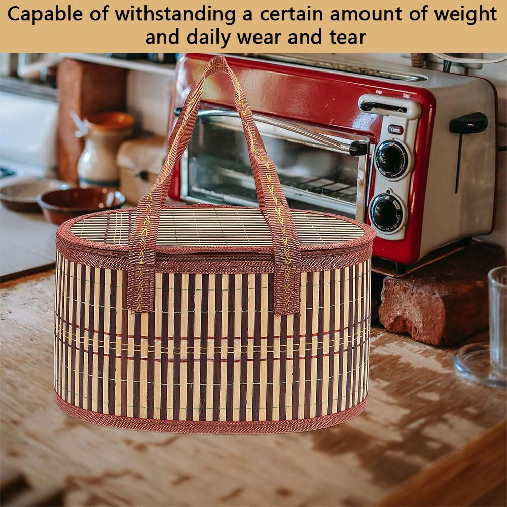 Wicker Picnic Basket with Removable Liner &ndash; Foldable Bamboo Woven Basket with Lid & Handles, Vintage Hamper for Picnic, Camping, Outdoor, Fruit, Bread, Gifts & Food Storage image number 3