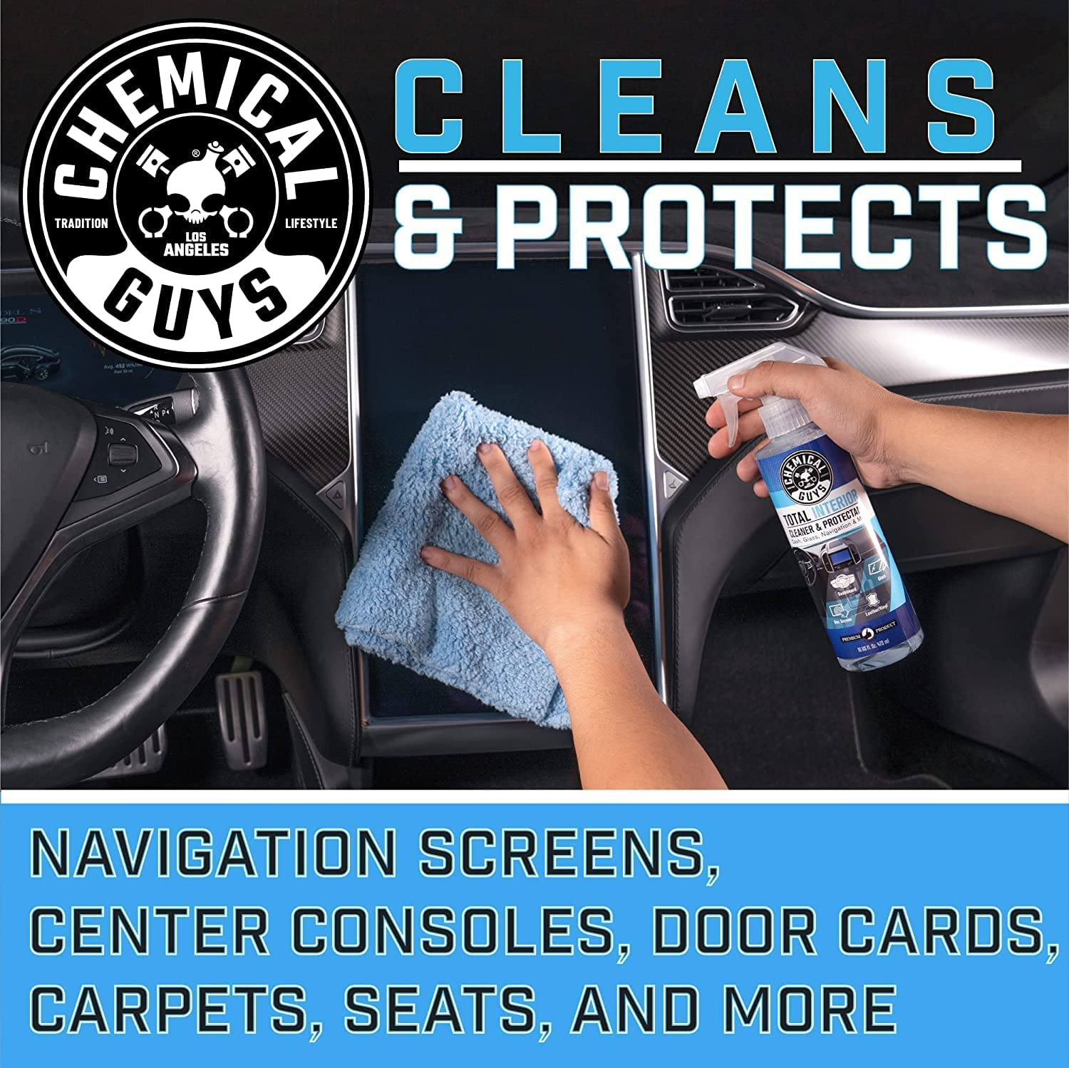 Chemical Guys Total Interior Cleaner & Protectant 473Ml + 3 Microfiber Towels &ndash; All-In-One Interior Car Cleaner for Leather, Vinyl, Plastic, Glass, Wood, Fabric &ndash; Safe for Cars, Suvs, Trucks, Rvs image number 3