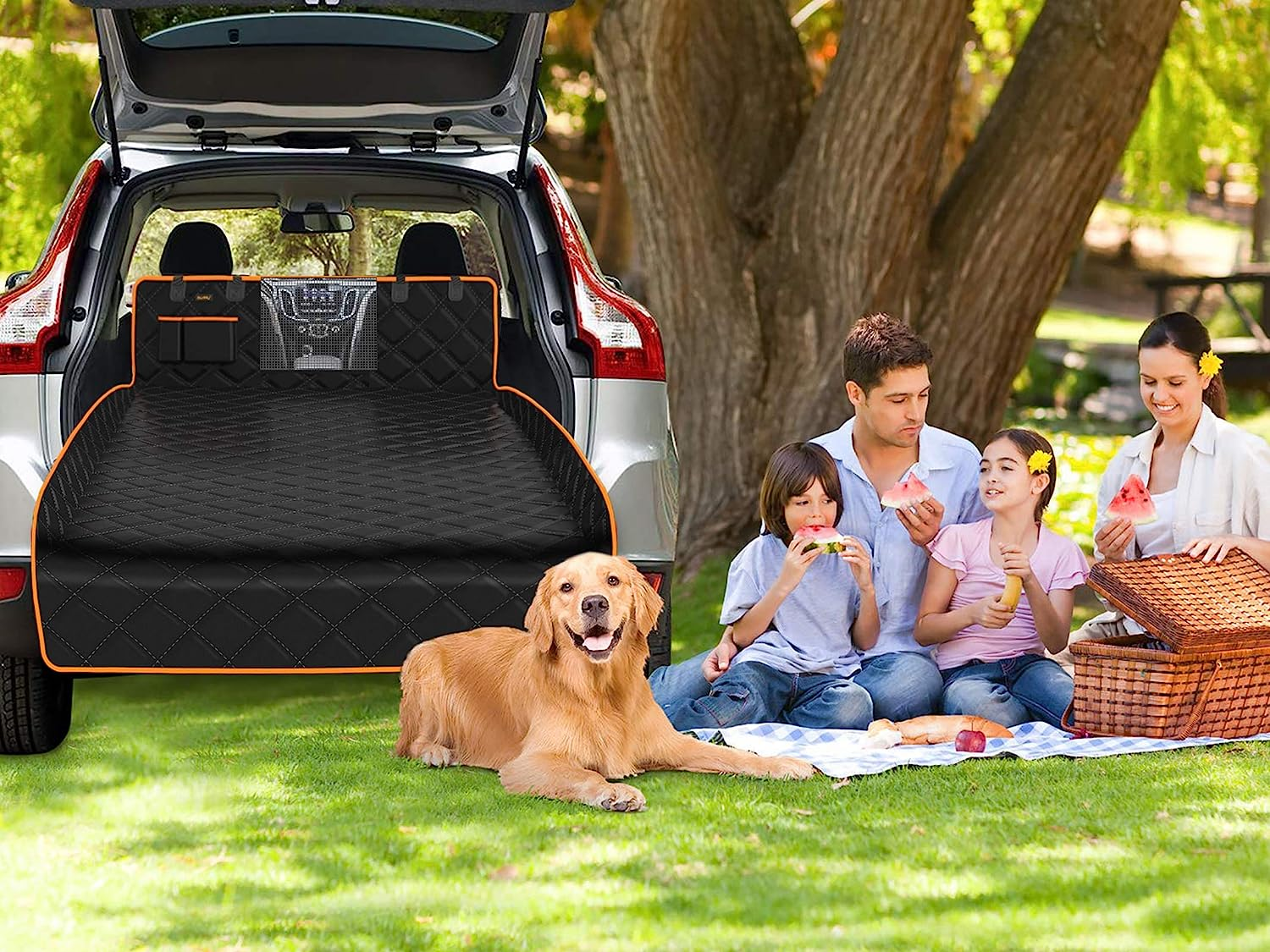 Ibuddy Dog Cargo Liner for Full-Size SUV, Waterproof Dog Seat Cover with Bumper Flap Protection Durable SUV Trunk Mat for Pets Keep Your Vehicle Trunk Clean Universal Fit X-Lager SUV Car Seat Cover image number 4