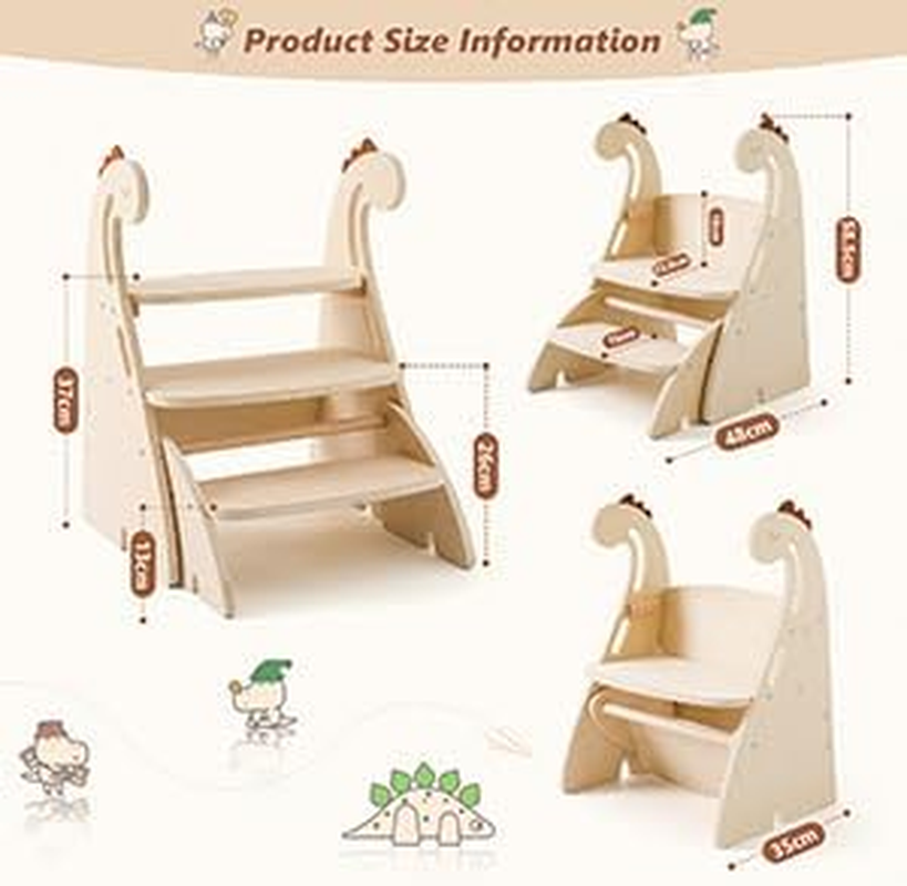 Promise Babe Toddler Step Stool, Adjustable 3 Step Stool for Kids, Toilet Potty Training Stool with Handles, Child Kitchen Counter Stool Helper Cute Wooden Ladder with Non-Slip Mat - Elephant image number 3