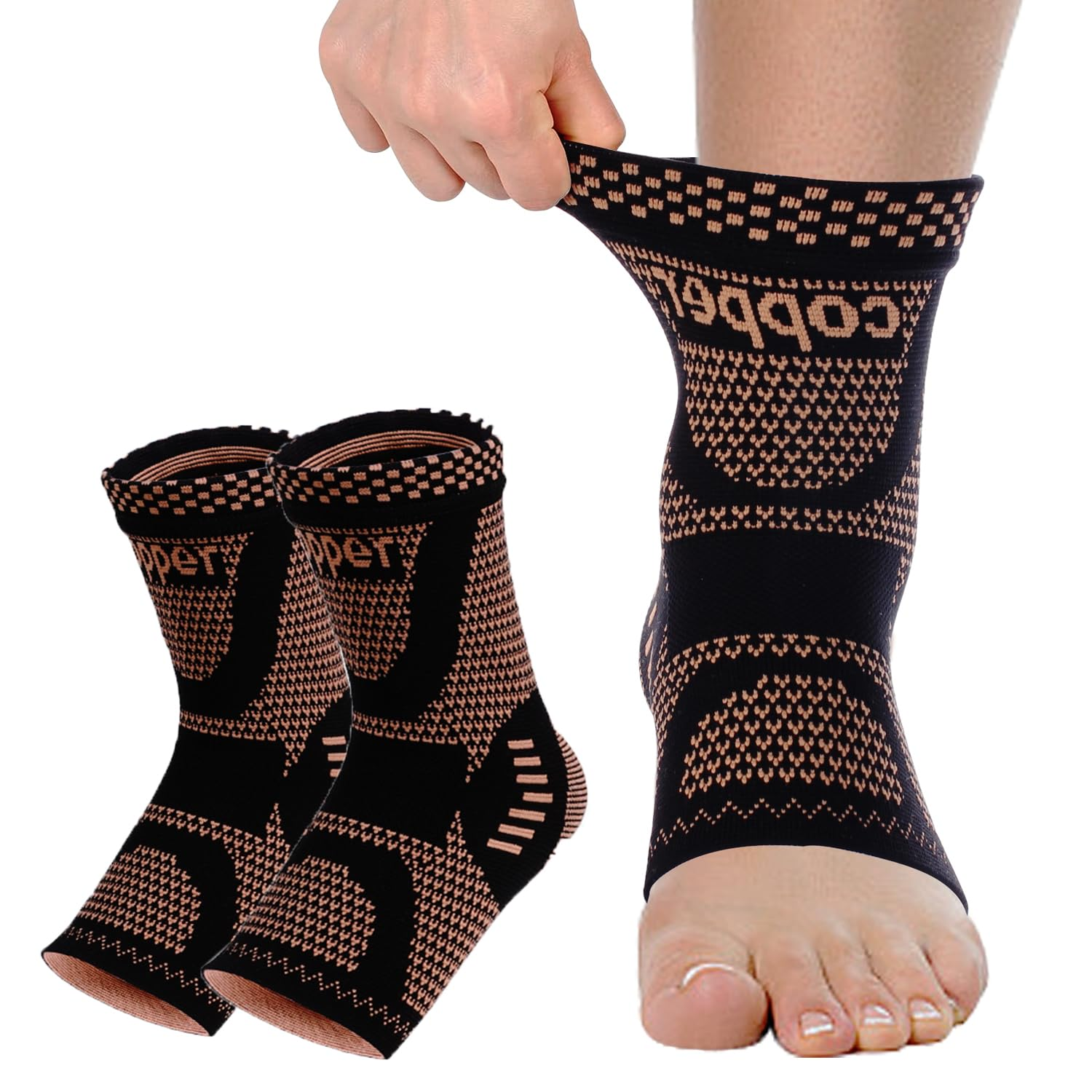 Copper Ankle Brace Plantar Fasciitis Socks,H HOME-MART Copper Infused Ankle Support Compression Sleeve for Men & Women, for Foot Pain Relief, Plantar Fasciitis, Sprained Ankle, Achilles Tendonitis,Recovery, Daytime or Night Use (Medium) image number 3