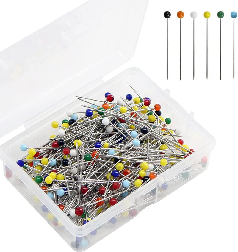 FUNNTY 250 Pcs Straight Pins, Glass Ball Multicolored Head, Steel, 1.5Inch for Quilting, Fabric, Silk, DIY Decoration image number 1