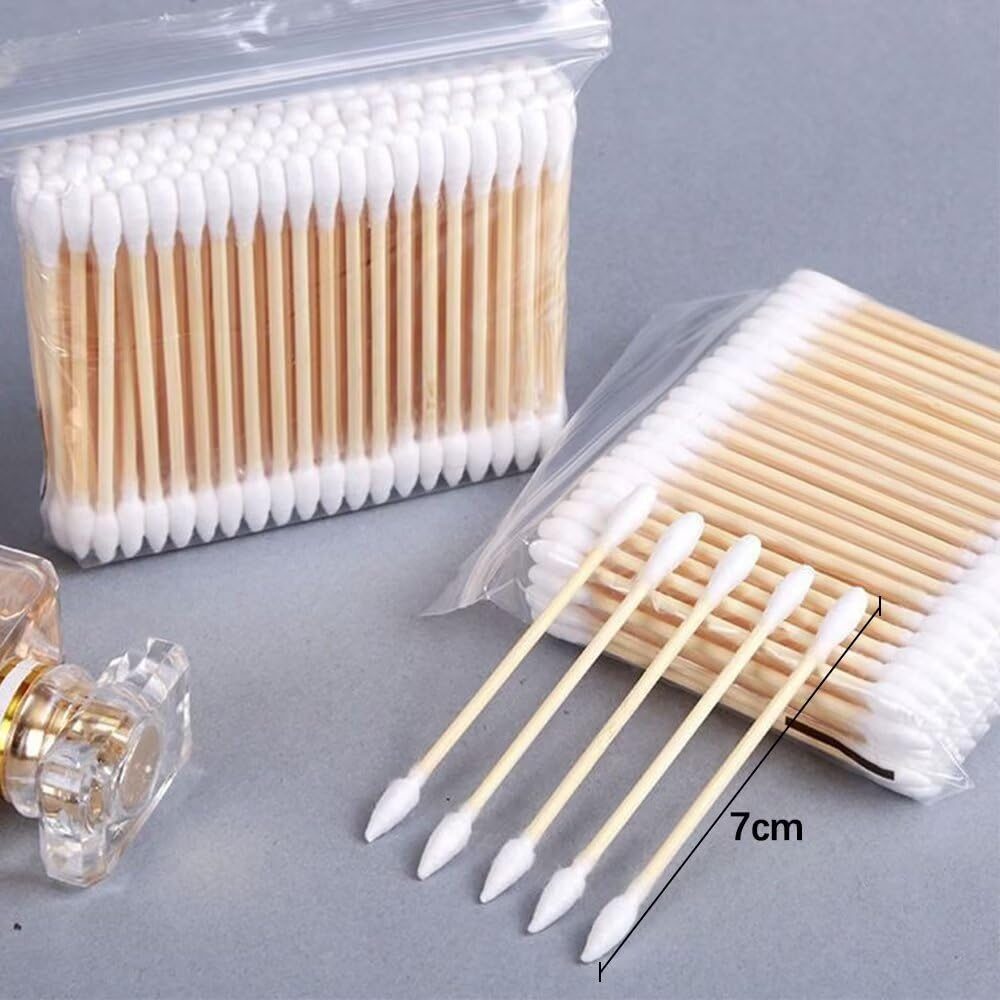 Cotton Buds Pack of 200+ Bamboo with Wooden Handles Sustainable for Make-Up Clean Care Ear Cleaning Wound Care Cosmetic Tool Double Head Biodegradable Environmentally Friendly
