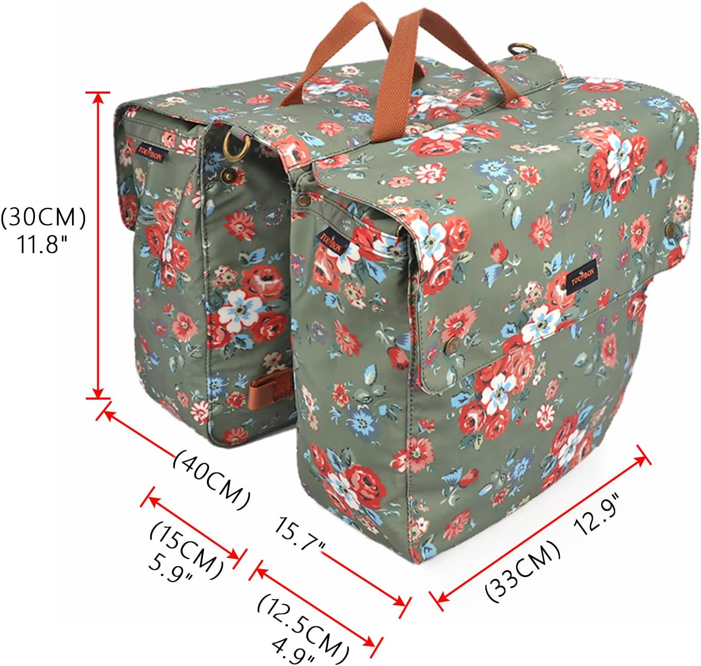 Tourbon Canvas Bike Bags Rear Rack Roll-Up Bicycle Double Panniers Waterproof image number 2