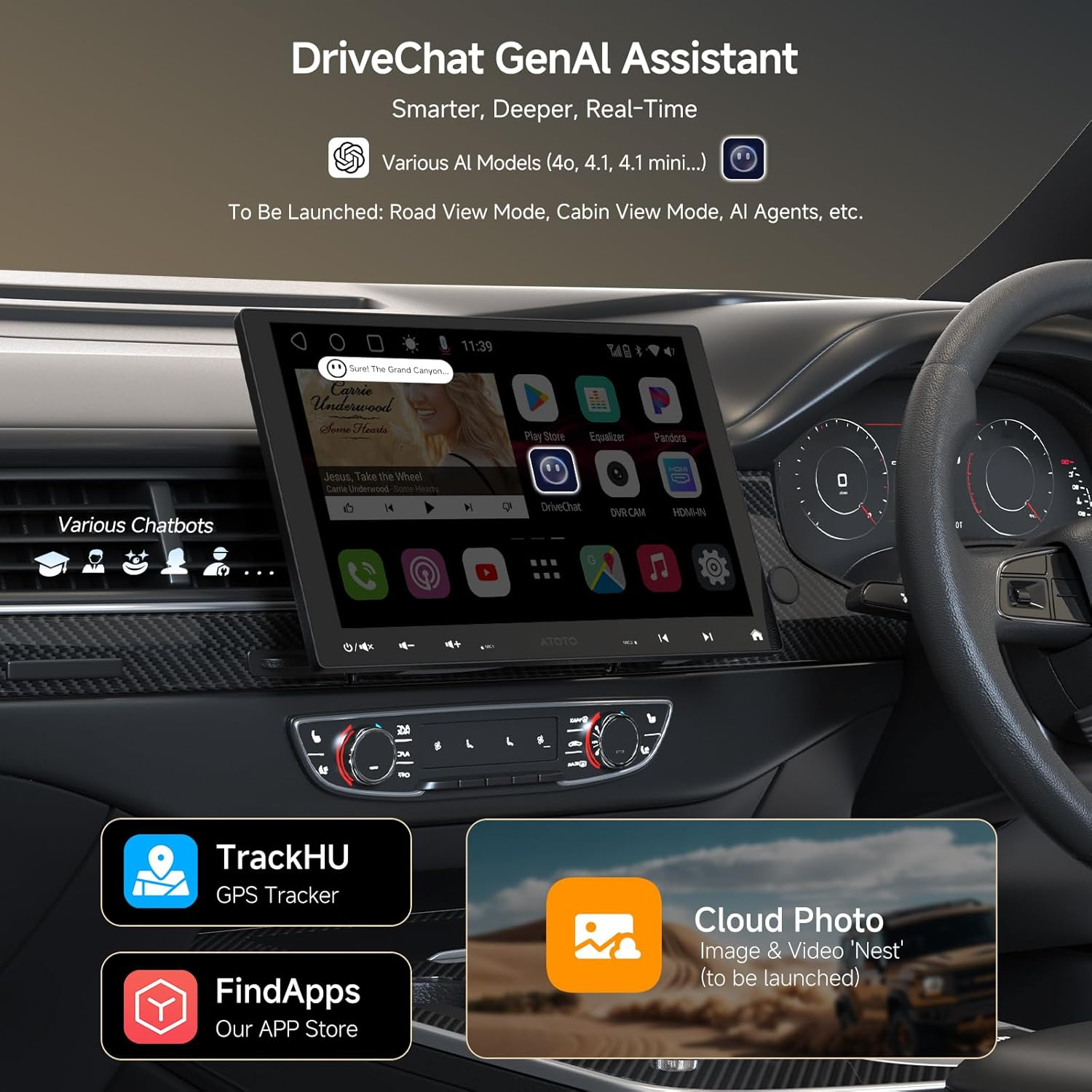 [10" QLED] ATOTOZONE Android AI Double-Din & Single-Din Adaptive Car Stereo Head Unit with Floating Screen, 4G LTE, Wi-Fi/Bt/Usb, Wireless Carplay&Android Auto, 4G+32G, SCVC/LRV, S8G1104MS image number 5