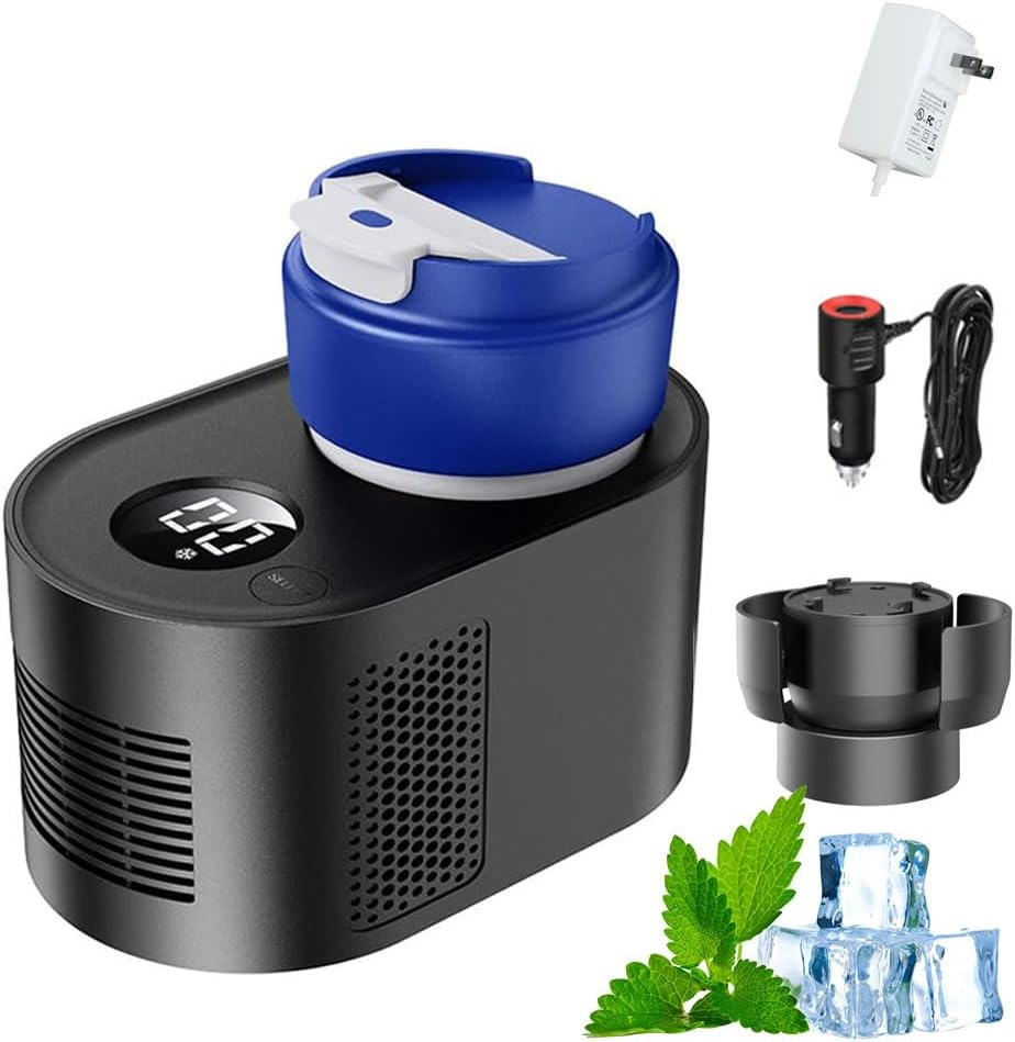 Car Cup Cooler with Display Temperature, 12V Electric Cooling Cup, Car Cup Cooler Warmer Dual Function, Temperature Setting Smart Cup Warmer, Portable Car Refrigeration Cup, LCD Display, for Outdoor