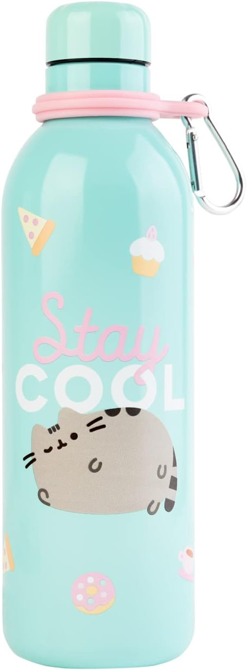 Grupo Erik Official Pusheen Foodie Collection Water Bottle-Sports Bottle-500Ml / 17OZ, Stainless Steel, Vacuum Insulated Water Bottle, Double Wall Reusable Water Bottle with Carabiner, BPA Free image number 4