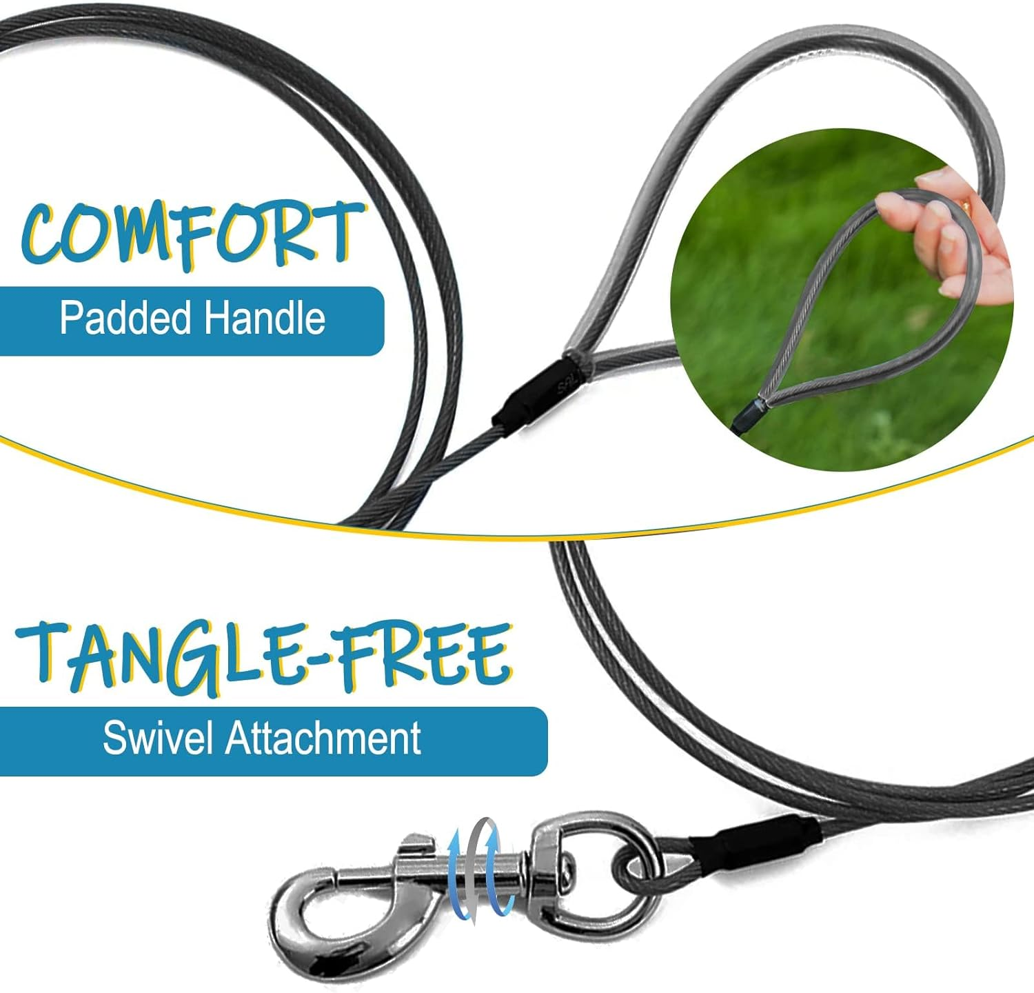 Mi Metty Chew Proof Dog Leash,6Ft Metal Cable,Metal Dog Leash Made of Coated Wire Rope,Chew Resistant,Great for Medium Dogs and Teething Puppies (Black*2, 6FT) image number 6