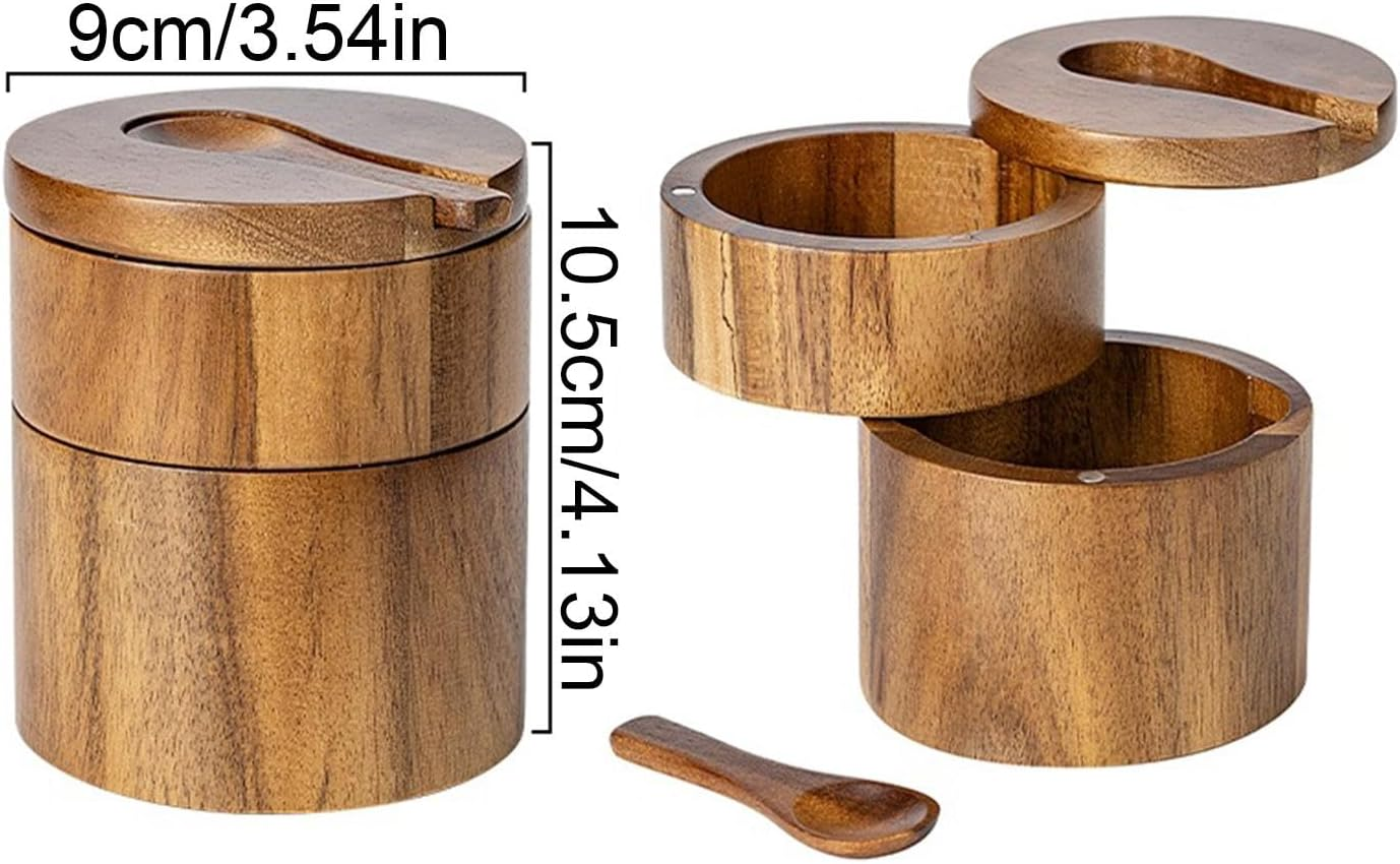 Salt Cellar | Sea Salt Container Box Built-In Spoon | Salt Cellar Bowl, Kitchen Salt Holder, round Salt Keeper for Pepper Seasoning Bath Salt Sea Salt image number 2