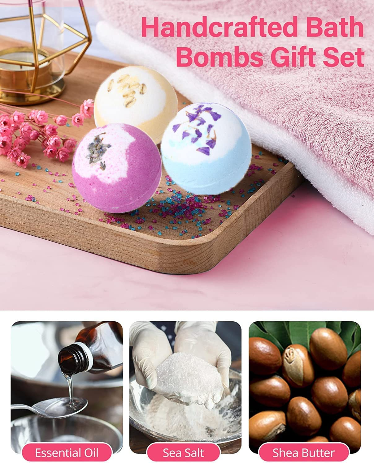 Uandhome Bath Bombs Gift Set 6 Pack, Natural Handmade Essential Oil SPA Bubble Bath Bomb Balls 6 Pieces, Shower Bombs with Moisturizing Shea Butter for Women Girls Kids Mom Valentine&rsquo;S Day Birthday image number 5