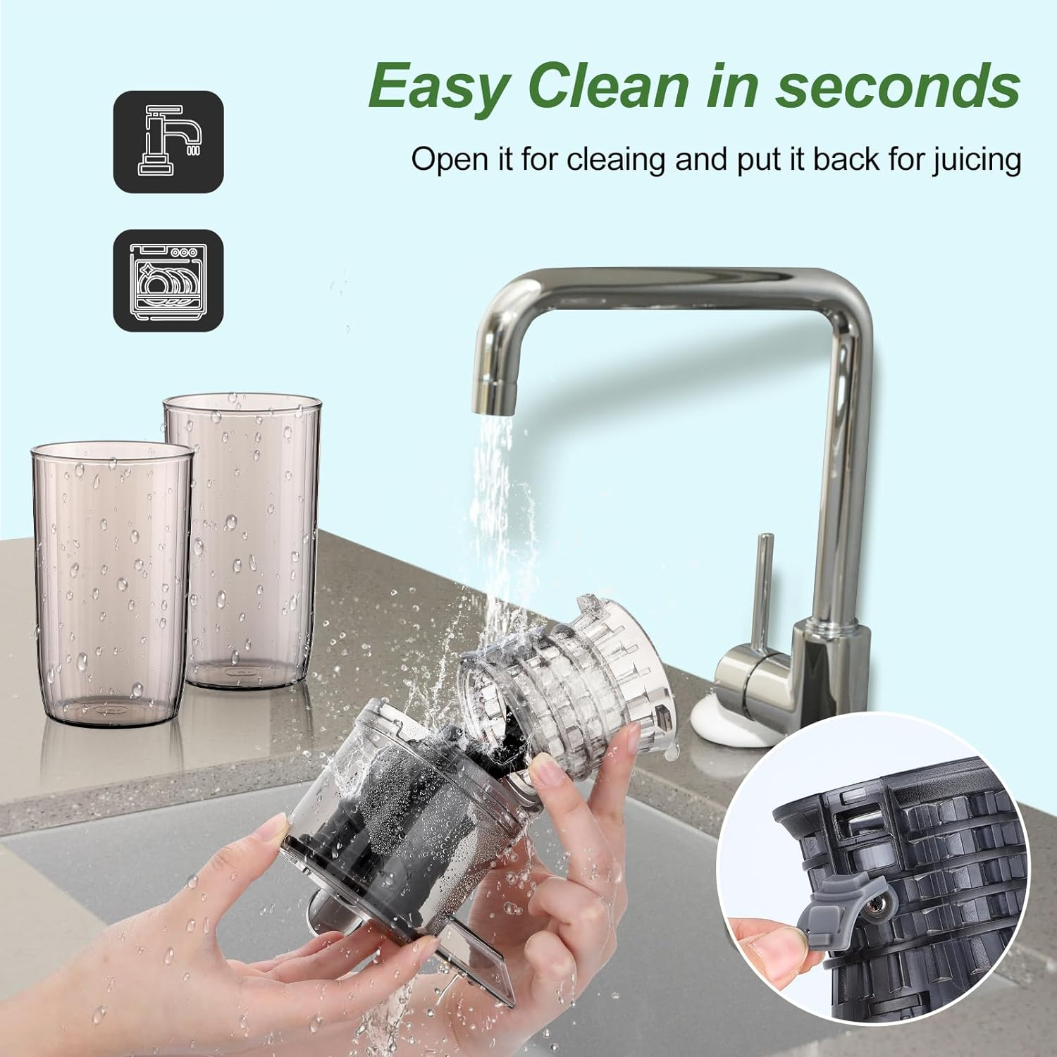 Cold Press Juicer Slow Masticating Fruit Juicer 250W with 80Mm Wide Chute Juicer Machines, Upgraded Non-Clogging Filter, High Yield Juice, for Vegetables Celery Wheatgrass Watermelon Carrot image number 4