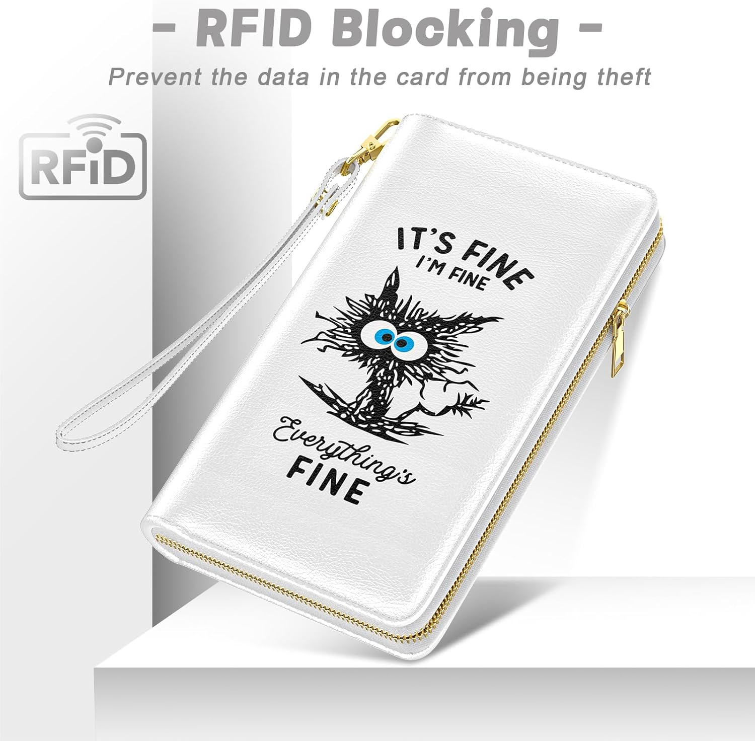 Aiawoxc Womens Wallet, RFID Wristlet Wallets for Women, Ladies Clutch Purses, Large Travel Card Holder with Phone Holder, Fine Cat - A04-Art Style Pattern image number 6