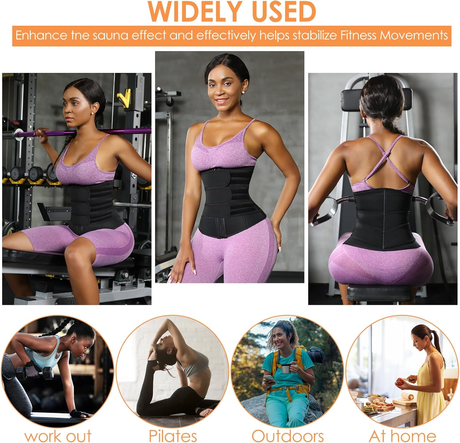 2024 Neoprene Waist Trainer Belts for Women 3 Straps Weight Loss Tummy Control Workout Corset Cincher Trimmer Belly Body Shaper Slim Girdle Belt image number 2