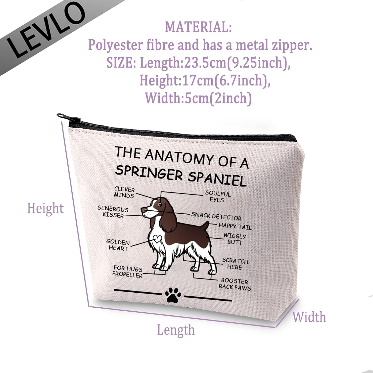 LEVLO Funny Springer Spaniel Lovers Gifts the Anatomy of a Springer Spaniel Cosmetic Bags Springer Spaniel Veterinary Mom Travel Toiletry Bags, Springer Spaniel image number 3