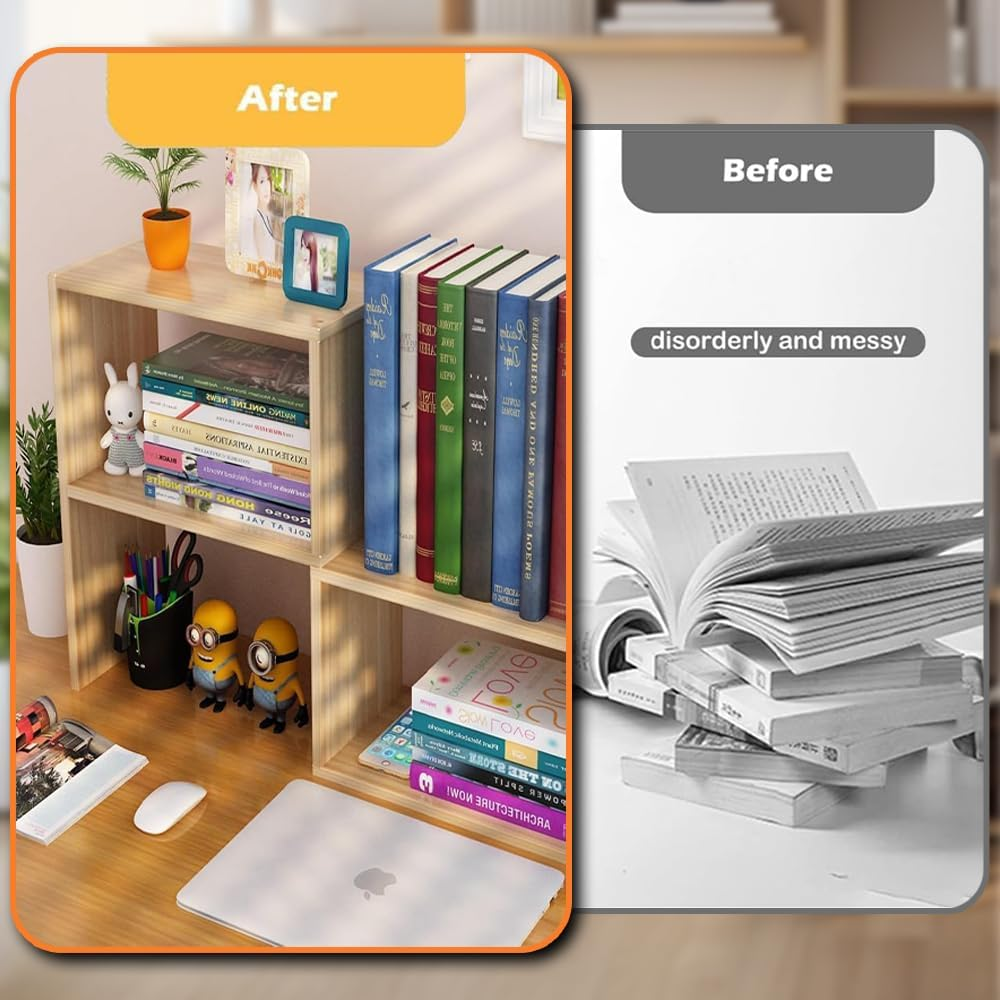 TOMVAES Desktop Bookcase, Office Storage Rack, Adjustable Book Shelf, Desk Organizer Set for Home Office, Living Room, Bedroom (Wood) (Walnut) image number 5