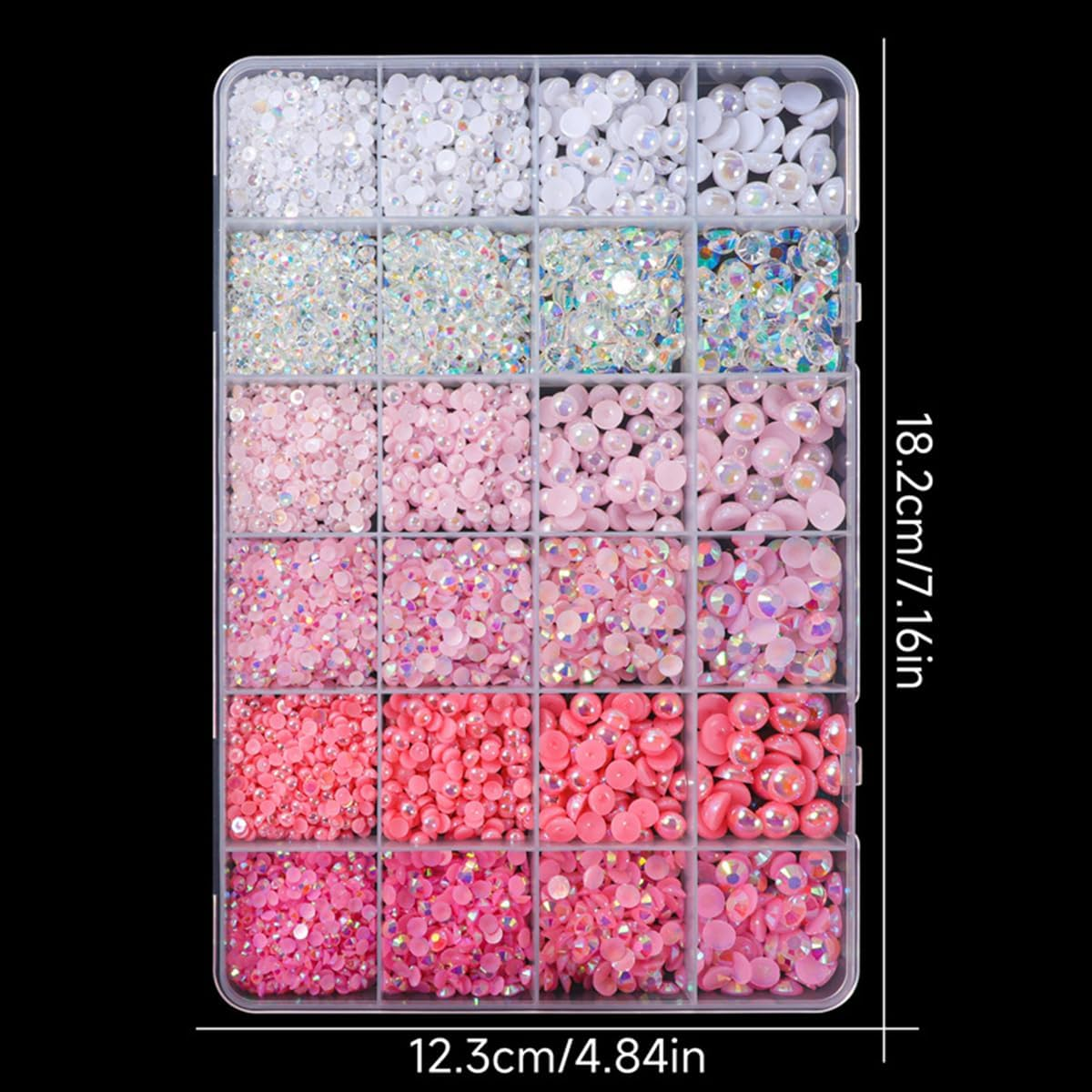 24 Grid Flatback Rhinestones and Beads for Nails, Betterjonny Rhinestones for Crafts 3-8 Mm Glitter Stones Half Beads with Tweezers and Dotting Pen for DIY Crafts Nail Design Clothing F image number 2