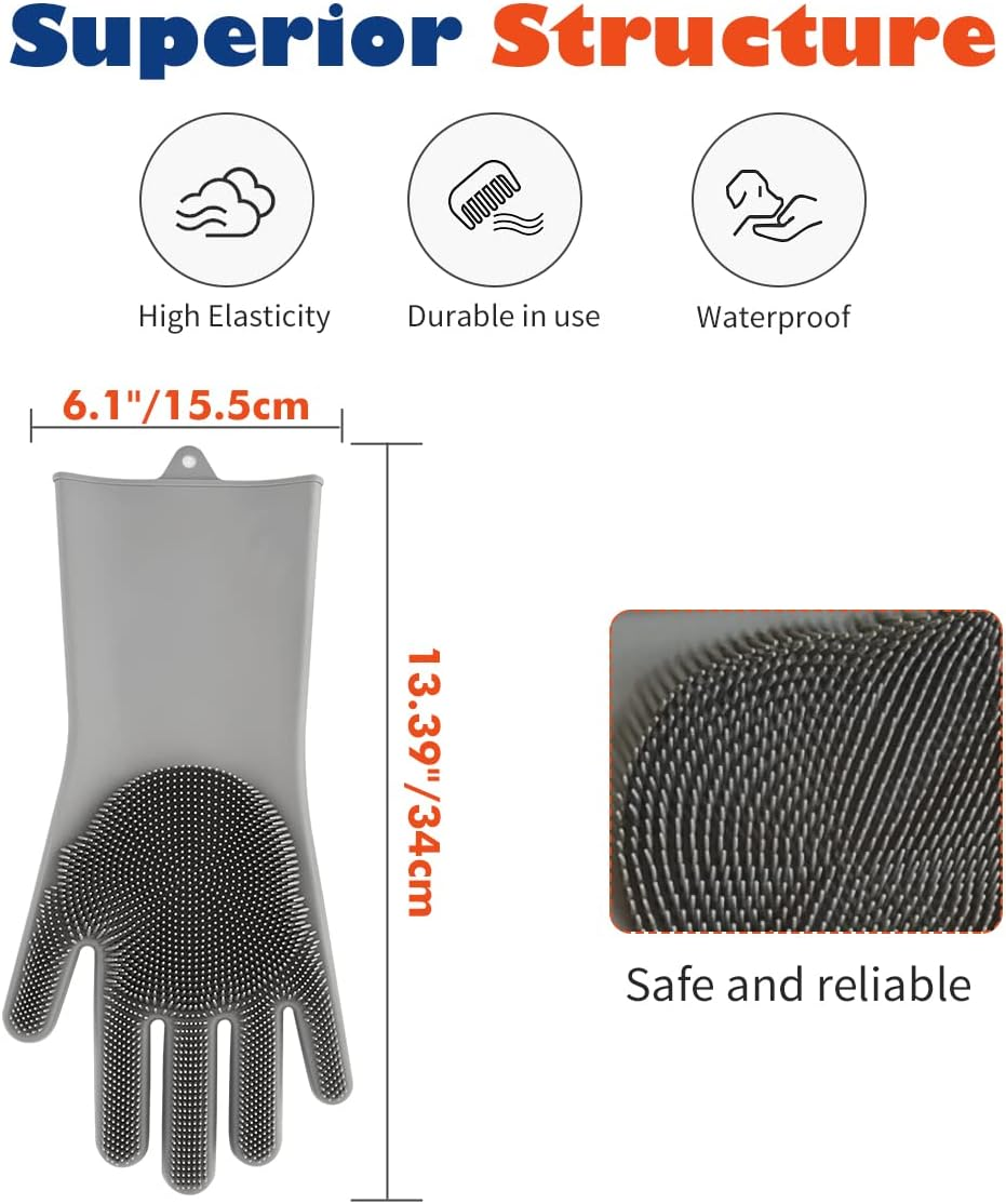 Vavopaw Pet Hair Remover, Gentle Magic Pet Grooming Gloves, Efficient Deshedding Glove for Dogs and Cats with Long & Short Fur, Bathing Shampoo Gloves Brush - Gray image number 6