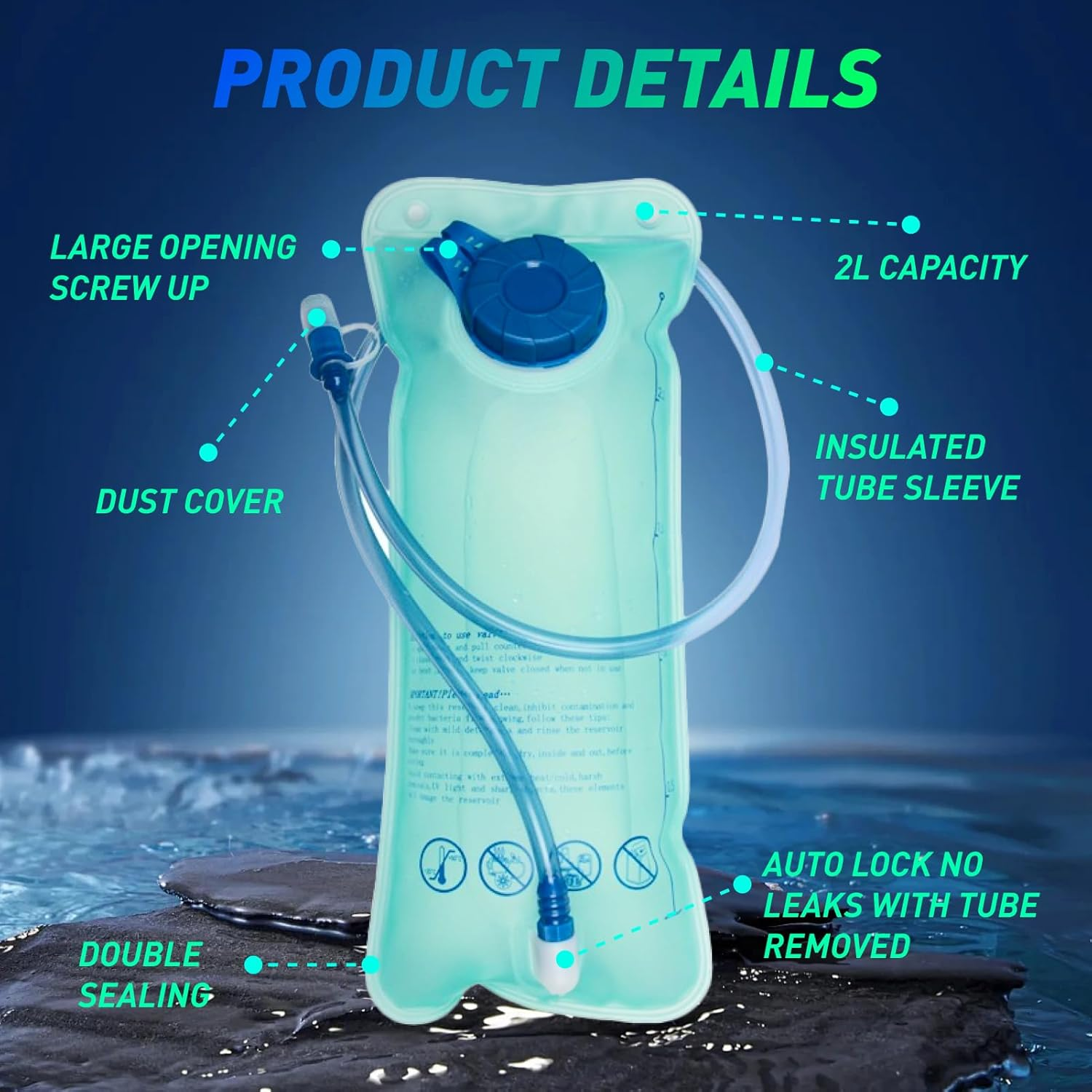 Premium 2 Liter Hydration Bladder, Upgraded Leak-Proof Water Reservoir for Backpack, Bpa-Free Hydration Pack for Outdoor Adventures, Hiking, Running, Climbing & More