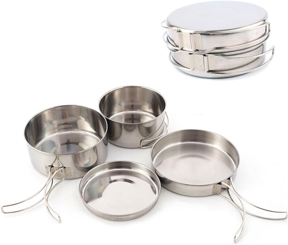 Kisangel 4Pcs Stainless Steel Pot Set Camping Cookware Pan for Outdoor Hiking Person Portable Cooking Supplies Combination Set image number 5