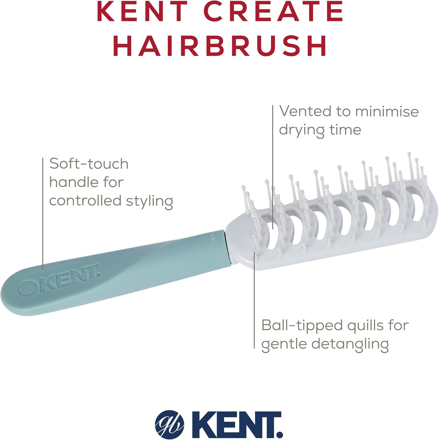 Kent KCR1 "Create" Vented Hair Brush for Blowdrying, Creating Root Lift, and Volume in All Hair Types - Small Vent Brush with Green Ergonomic Handle and Soft Ball Tipped Bristles for Pain Free Use image number 4