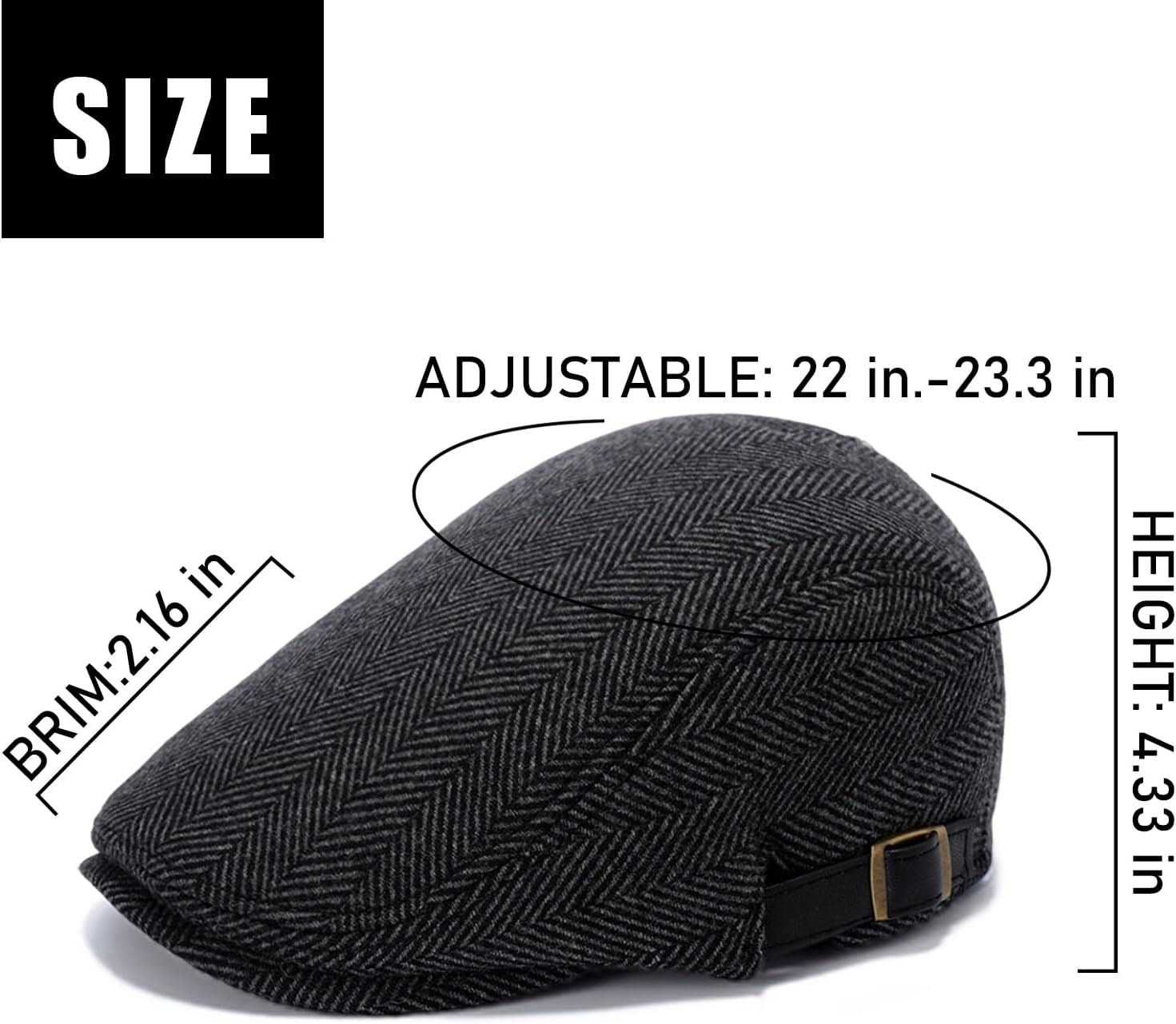 Junha Newsboy Cap,Beret Cap,Men'S Flat Cap,Classic Wool Blend Herringbone Flat Cap Driver Hat Adjustable Outdoor Winter Warm Cap for Men Women Boys Grey image number 4