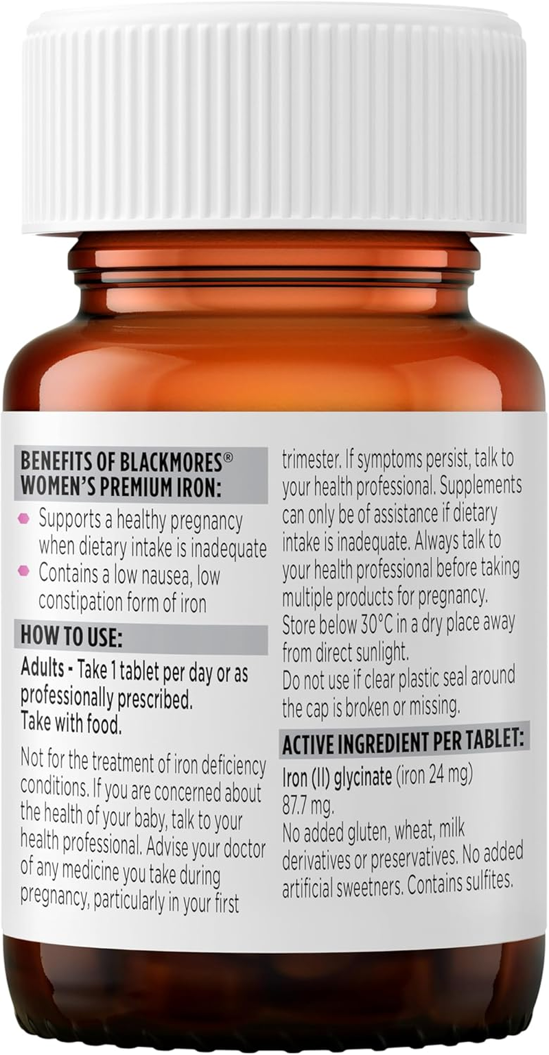 Blackmores Women'S Premium Iron | Helps Maintain Healthy Iron Levels in the Body | Low Constipation | 30 Tablets