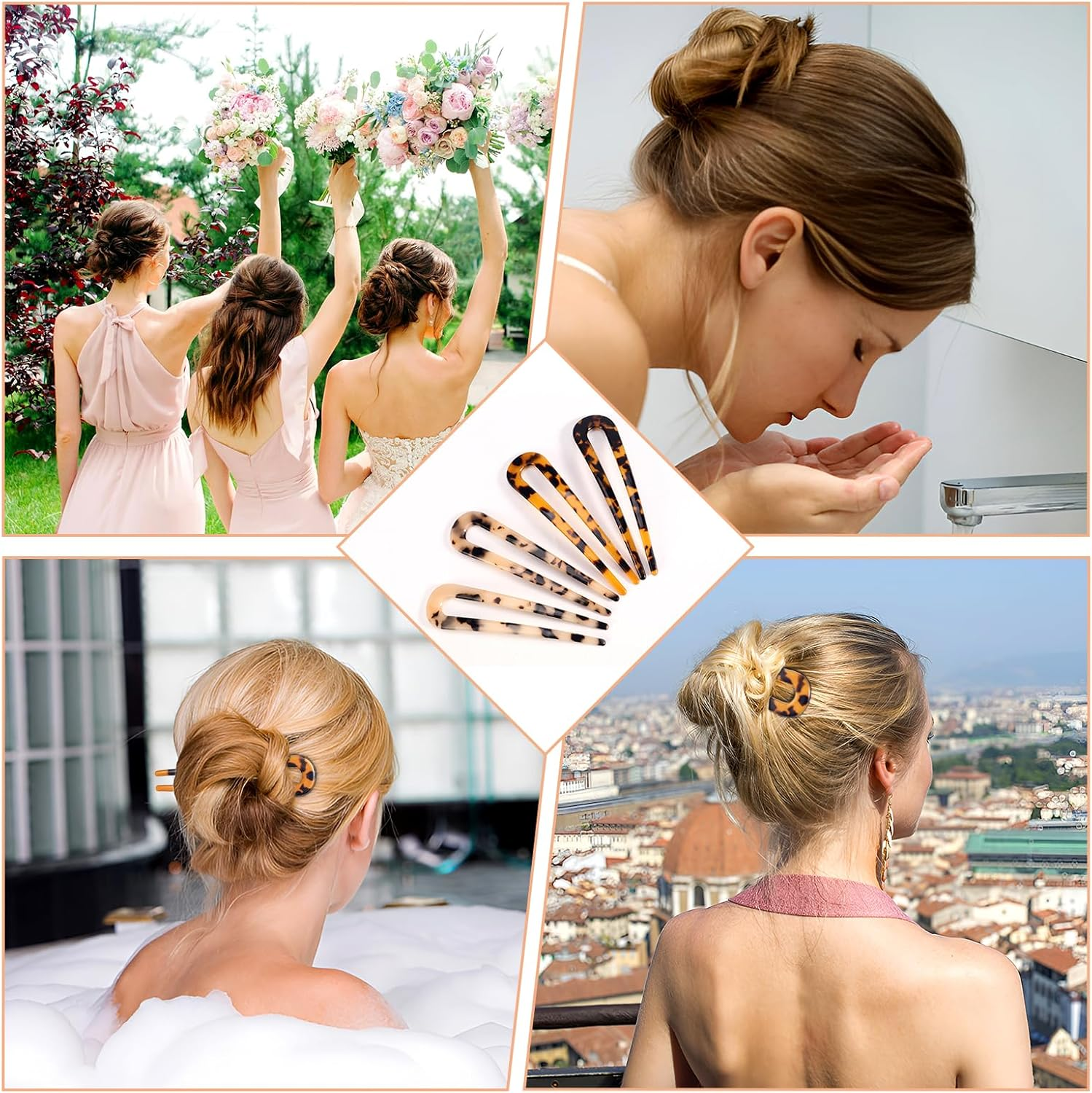 Mynoozi 4 Pack Hair Fork French Pins, U Shaped Hair Pin for French Twist U Shaped Hair Pin Fork Sticks for Women Girls Hairstyle Accessories image number 1