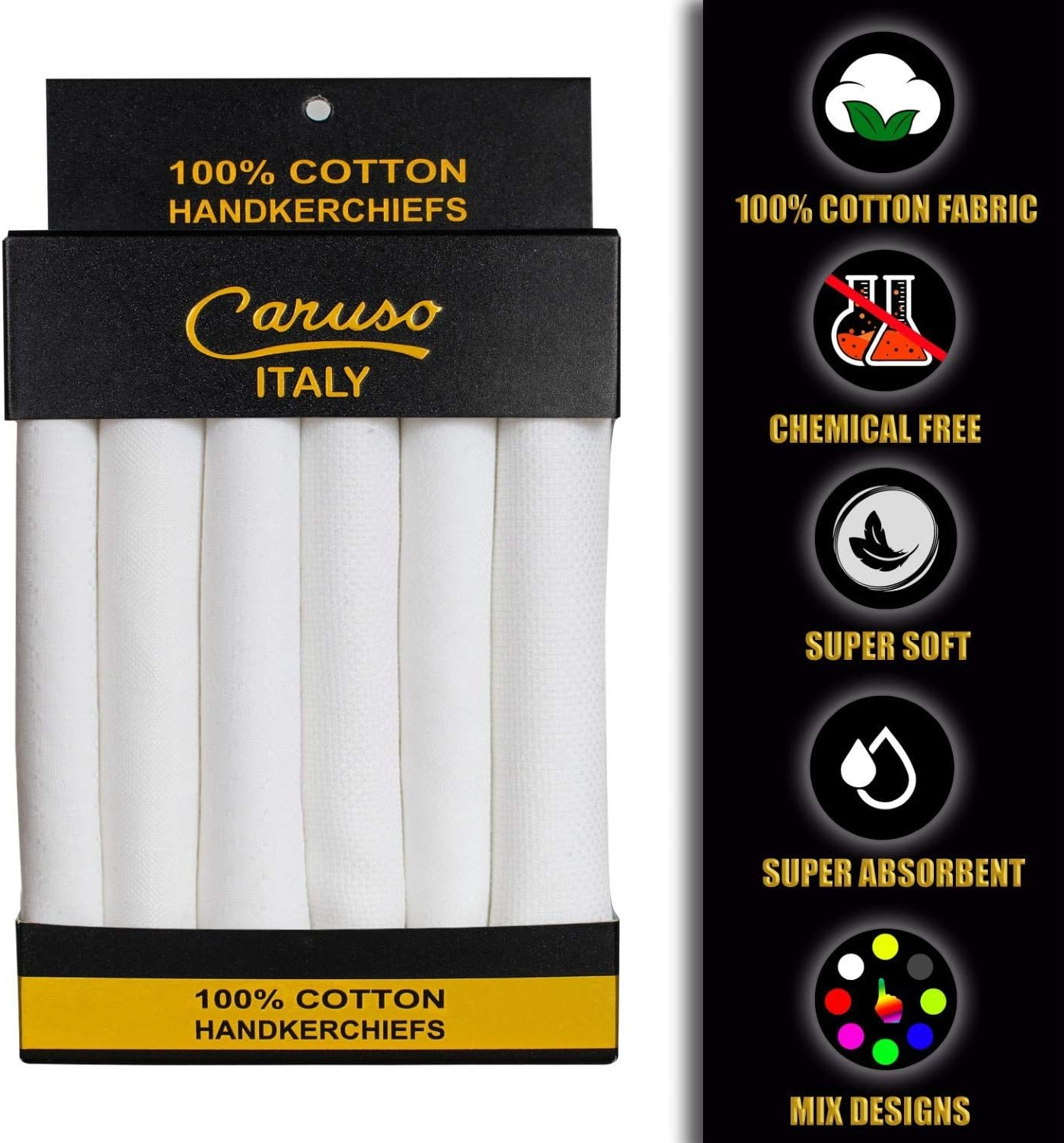 Caruso Italy 100% Cotton Men'S Italia Handkerchief | Luxurious, Soft, and Ultra-Absorbent Handkerchief for Men | 50Cm X 50Cm image number 4