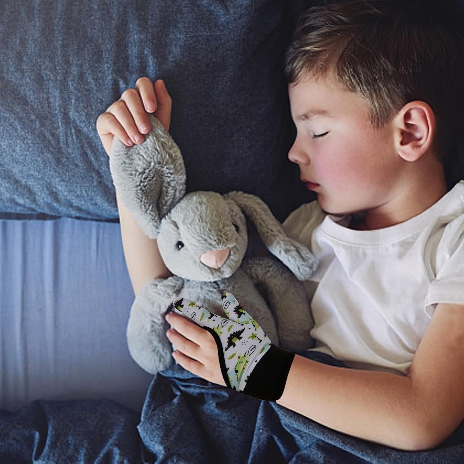 Kuskins 4 Pcs Thumb Sucking Guard Gloves for Kids Ages 5-13, Breathable Sensory Gloves to Stop Thumb Sucking & Nail Biting, Soft Cotton anti Suck Guard with Chewy Compression (Dinosaur 01) image number 3