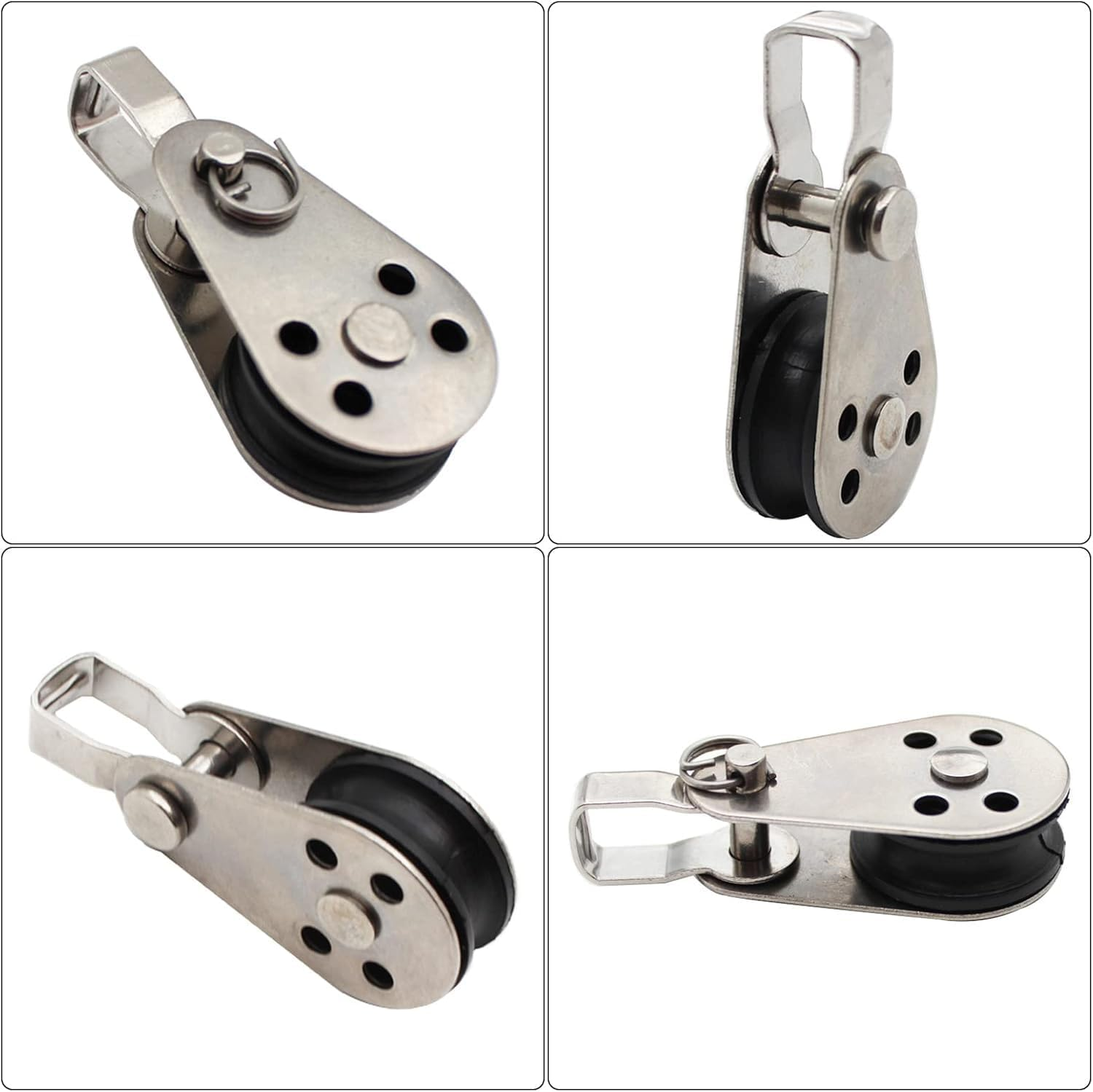 4Pcs Stainless Steel Marine Pulley, Pulley Blocks Rope Runner Kayak Pulley Single Pulley Bearing Block Rope Runner Universal Kayak Boat Parts Accessories for Most 0.08"/2Mm to 0.32"/8Mm Diameter Rope image number 2
