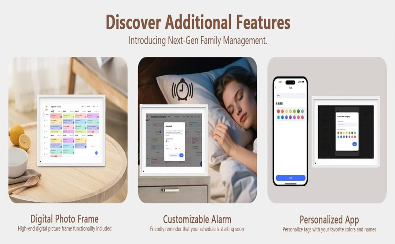 Digital Calendar 10.1Inch Smart Calendar & Full HD Chore Chart & Electronic Chart for Home, Smart WIFI Touchscreen Interactive Display for Family Schedules, Wall-Mounted (White, 10.1Inch) image number 4