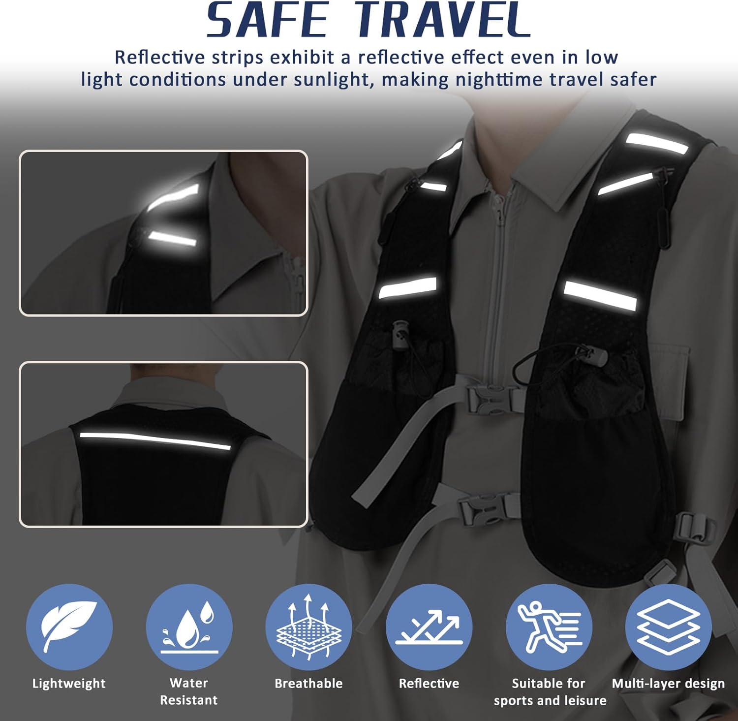 Pearyaest Running Water Vest,Reflective Safety Strip,Adjustable Waistband,Running Vest Backpack with 1L Hydration Pack for Men Women image number 3