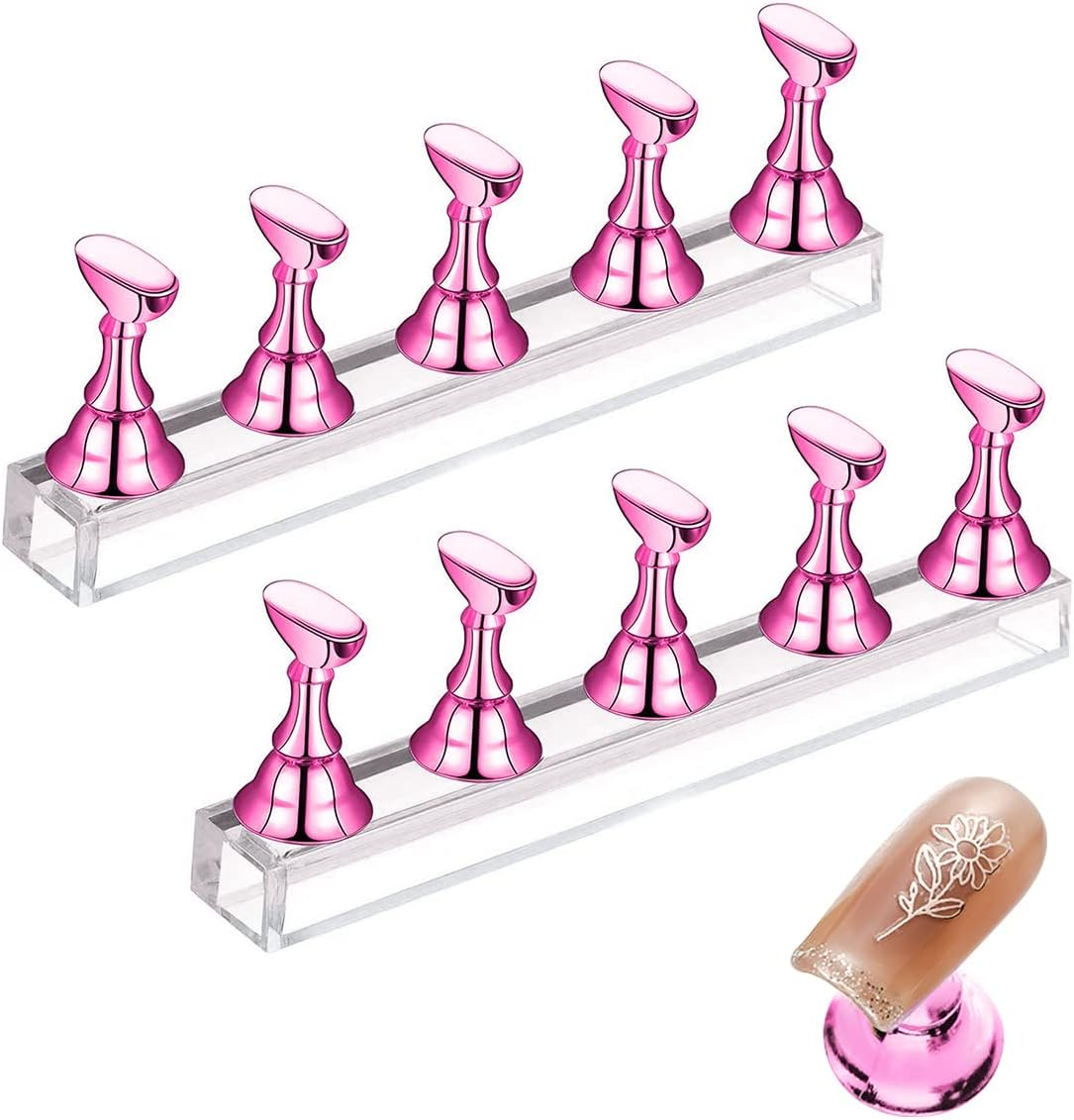 Set of 2 Nail Stands for Press on Nails Display, Acrylic Nails Art Practice Stands, Nail Tips Holder for Nail Tips Exercise, DIY Nail Art Stand for False Nail Tip, Manicure Tool (Pink) image number 4