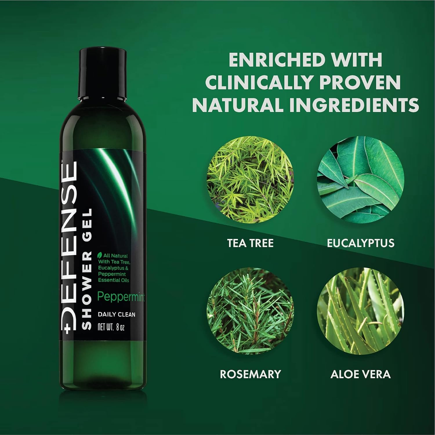 Defense Soap Peppermint Body Wash Shower Gel 8 Oz - Natural Tea Tree Eucalyptus Peppermint Oil image number 2